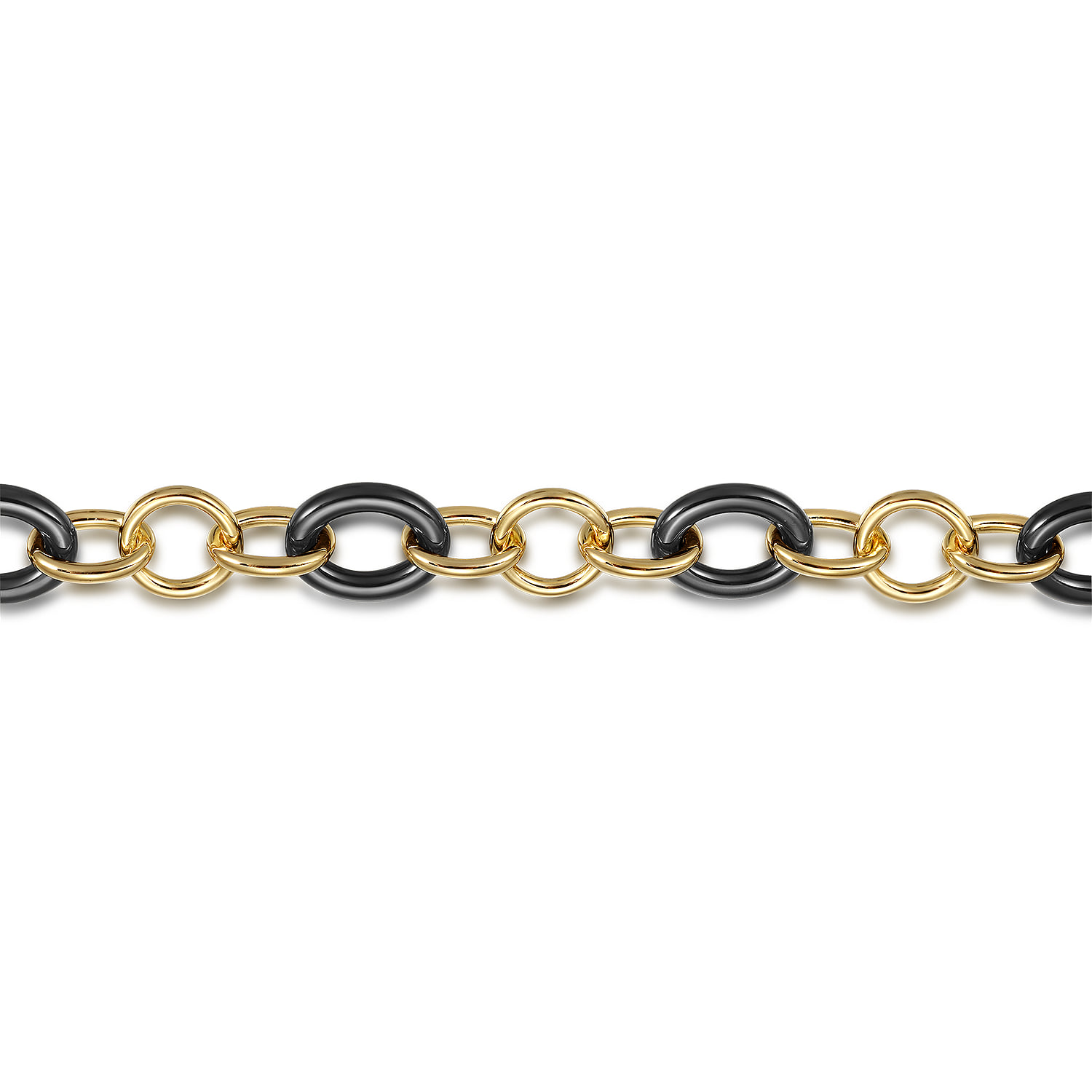 Hollow Tube and Black Ceramic Link Chain Tennis Bracelet in 14K Yellow Gold, photograph 2