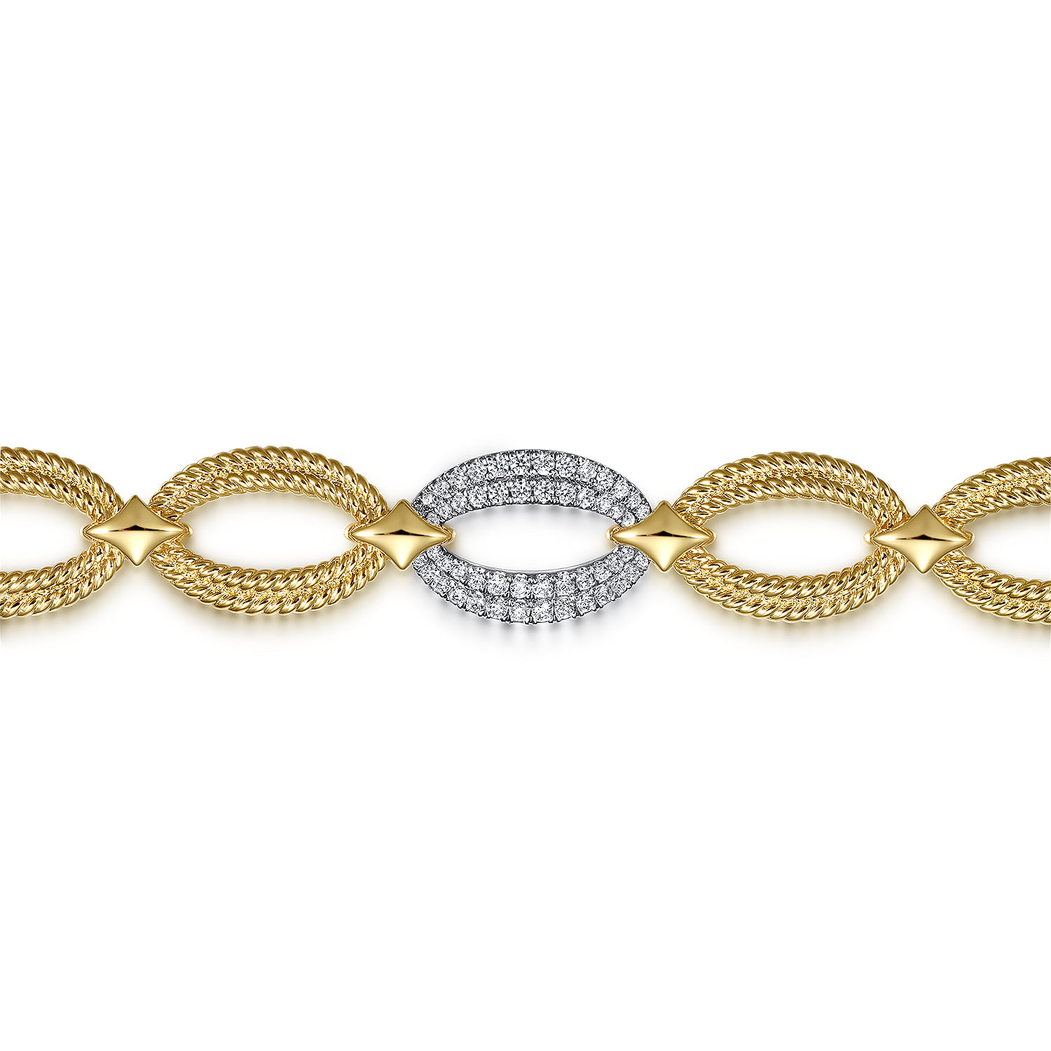 Diamond Rope Link Chain Bracelet in 14K White/Yellow Gold, photograph 2