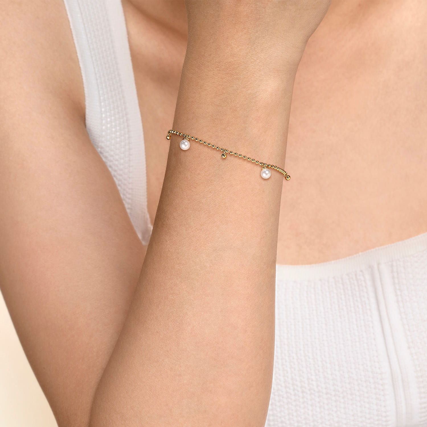 Beaded Pearl Droplet Bracelet-Bujukan in 14K Yellow Gold, photograph 3