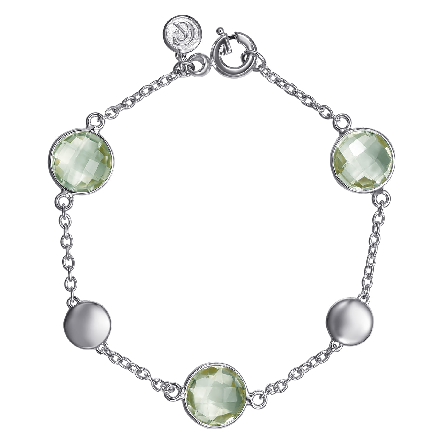 Green Amethyst Station Bracelet in Sterling Silver