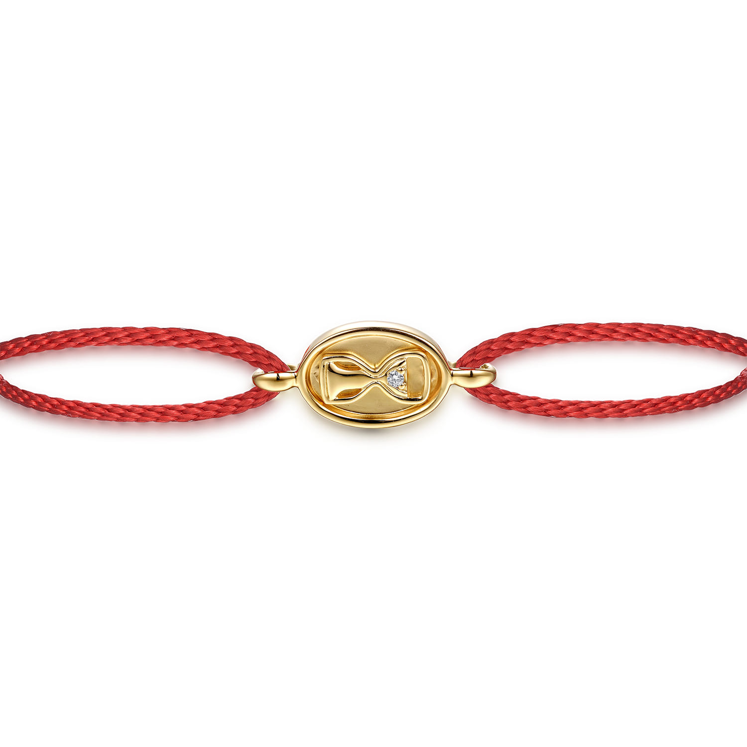 Diamond Hourglass Red Cord Bracelet in 14K Yellow Gold, photograph 2