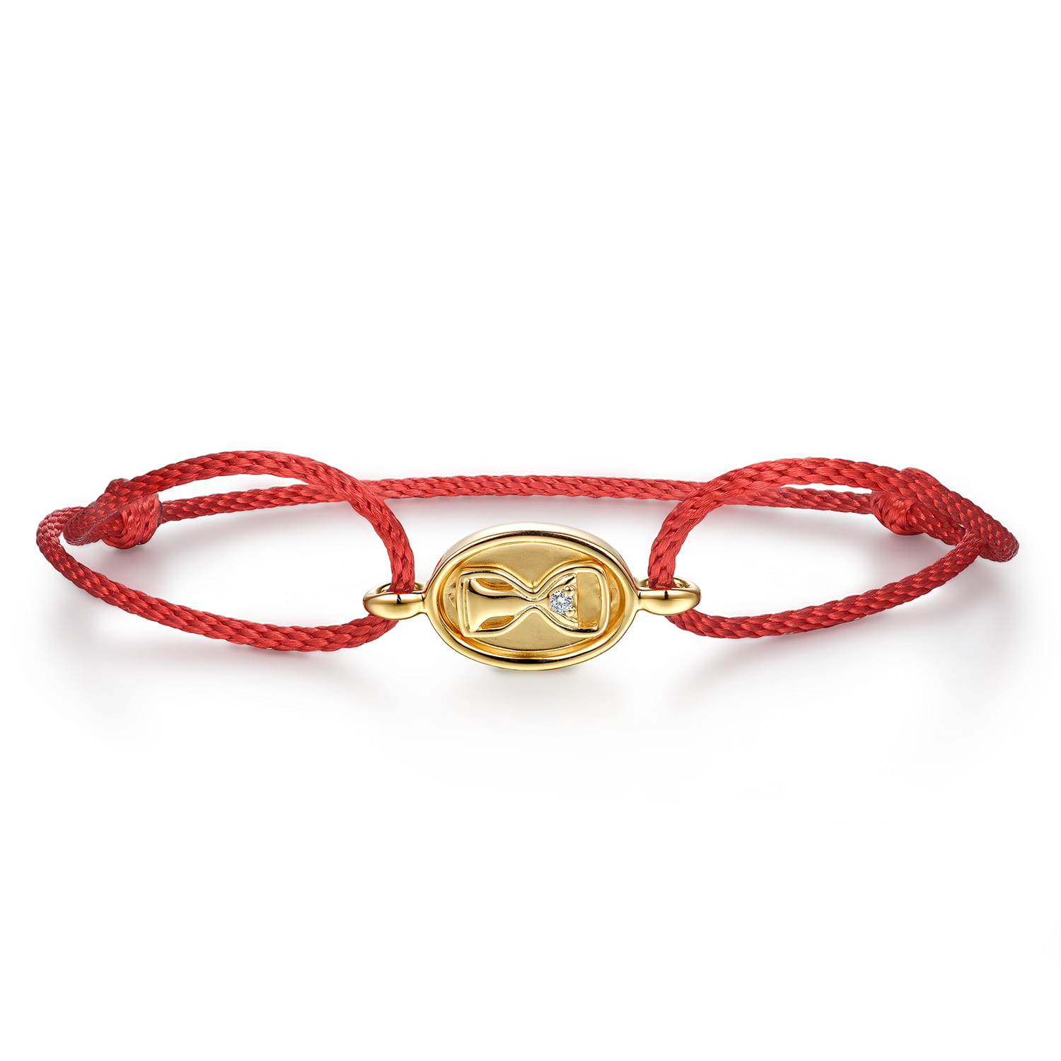 Diamond Hourglass Red Cord Bracelet in 14K Yellow Gold, photograph 3
