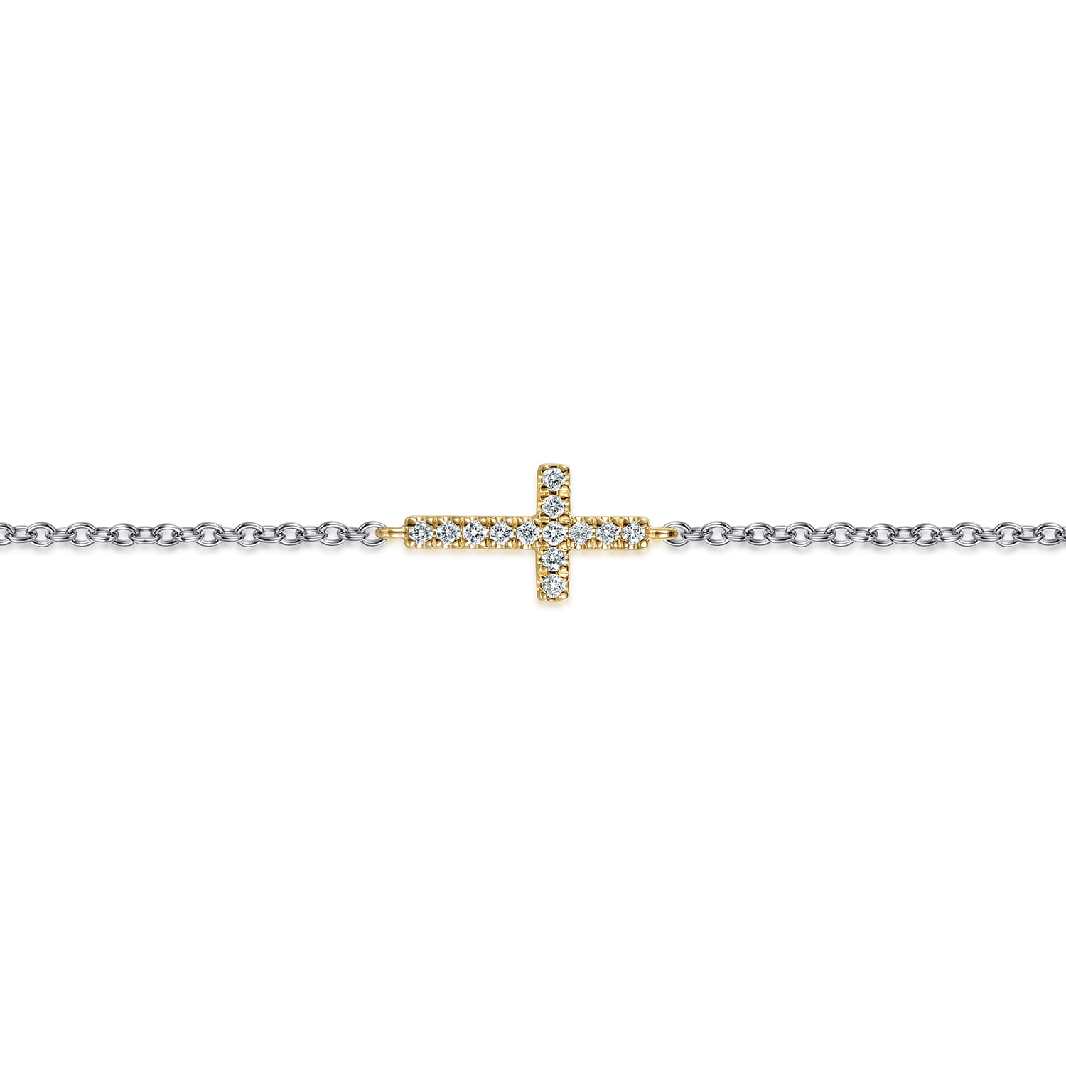 and Diamond Cross Chain Bracelet in 14K Yellow Gold, photograph 2