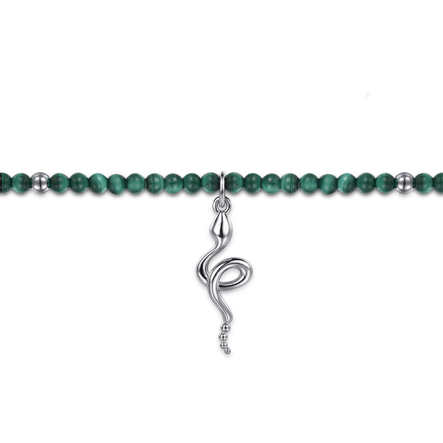 Snake Brownish Malachite Bead Bracelet in Sterling Silver, photograph 2
