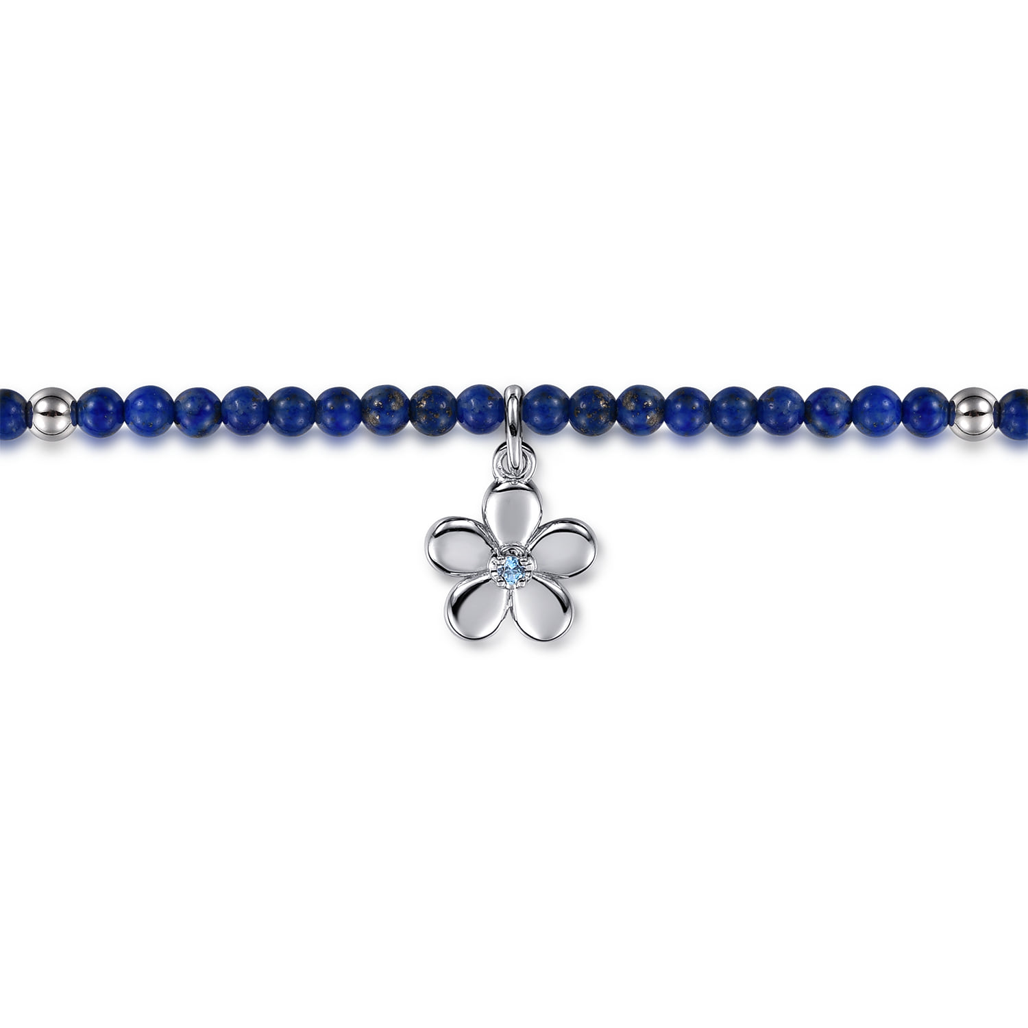 London Blue Topaz Flower and Lapis bead Bracelet in Sterling Silver, photograph 2