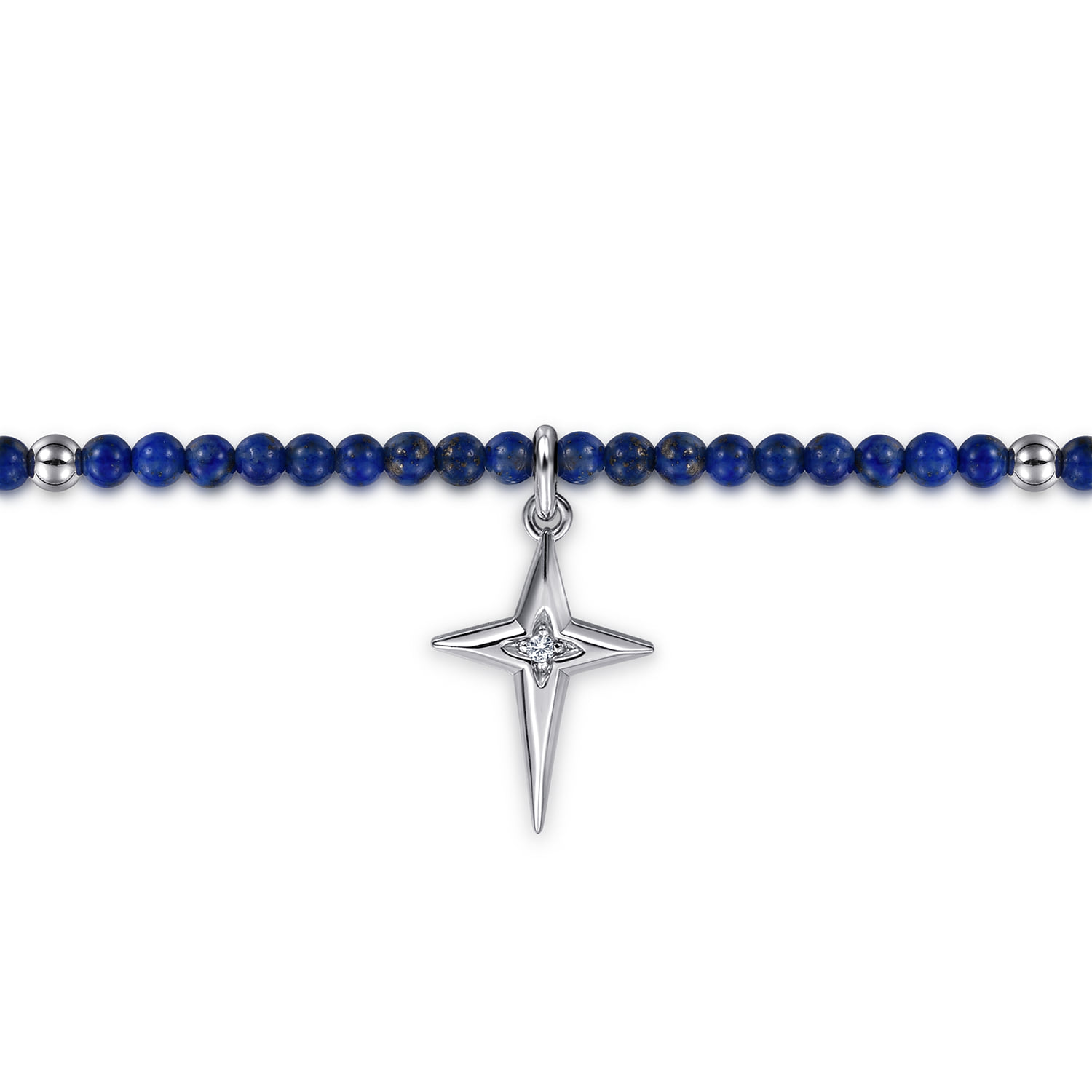 Bujukan Lapis Bead and White Sapphire Cross Charm Bracelet in Sterling Silver, photograph 2