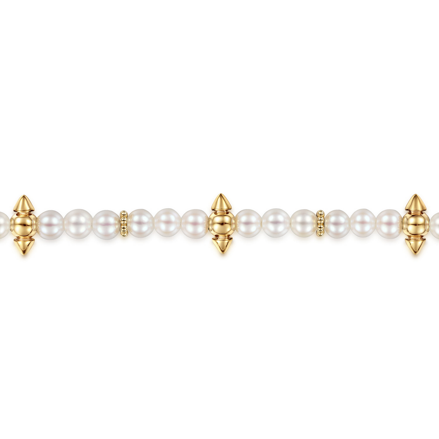 Bujukan and Mother of Pearl Spike Station Beaded Bracelet in 14K Yellow Gold, photograph 2