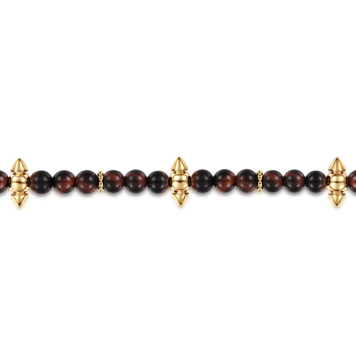 Bujukan and Red Tiger Eye Spike Station Beaded Bracelet in 14K Yellow Gold, photograph 2