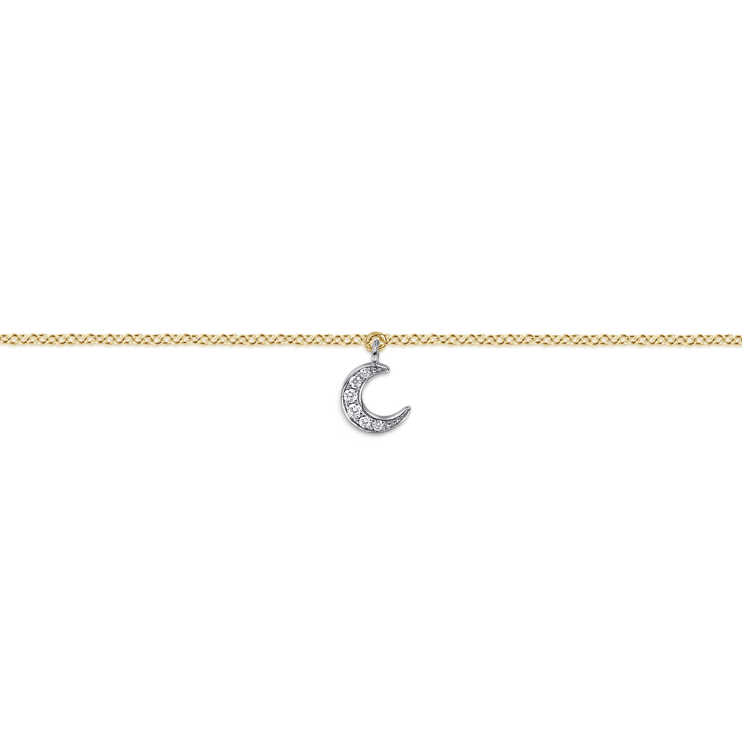 Diamond Moon Shape Charm Bracelet in 14K White/Yellow Gold, photograph 2