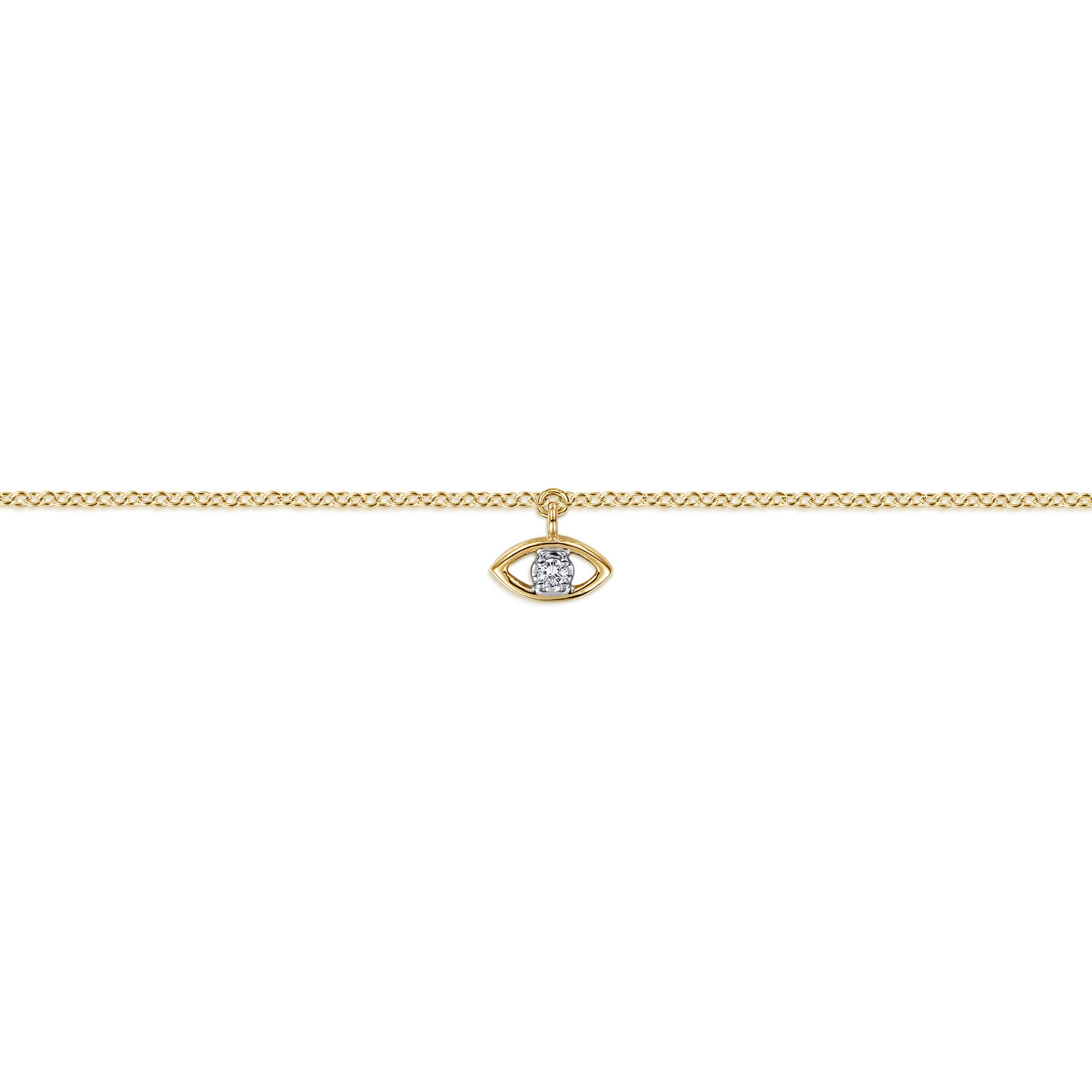Diamond Evil Eye Charm Bracelet in 14K White/Yellow Gold, photograph 2