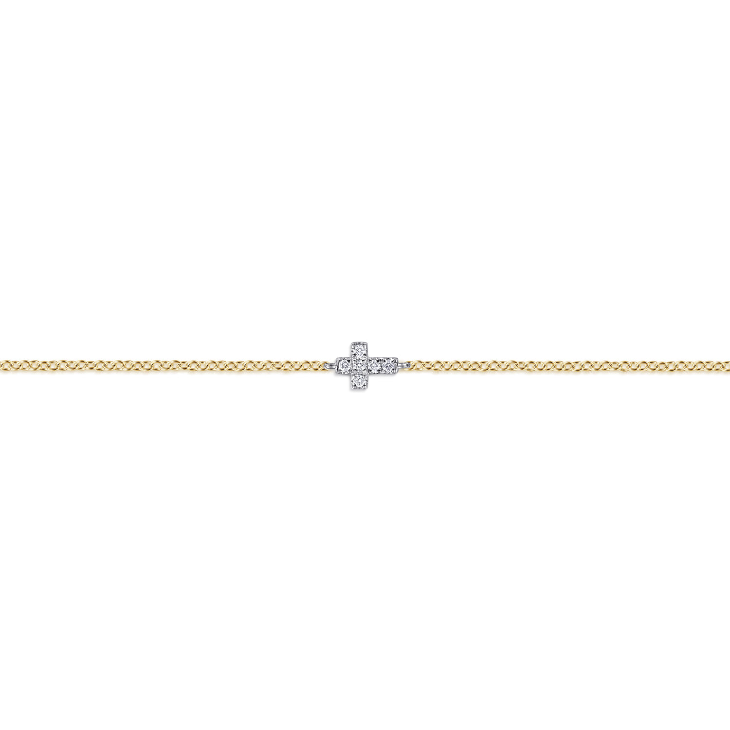 Diamond Cross Bracelet in 14K White/Yellow Gold, photograph 2