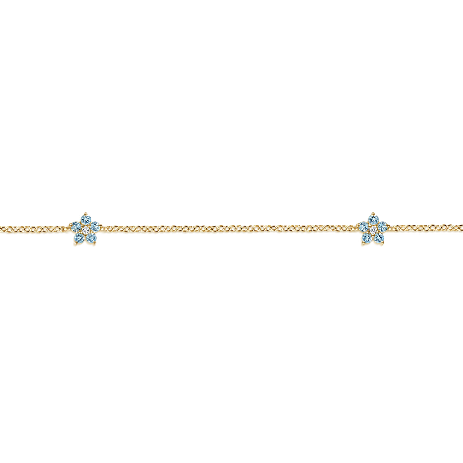 Diamond and Blue Topaz Floral Station Bracelet in 14K Yellow Gold, photograph 2