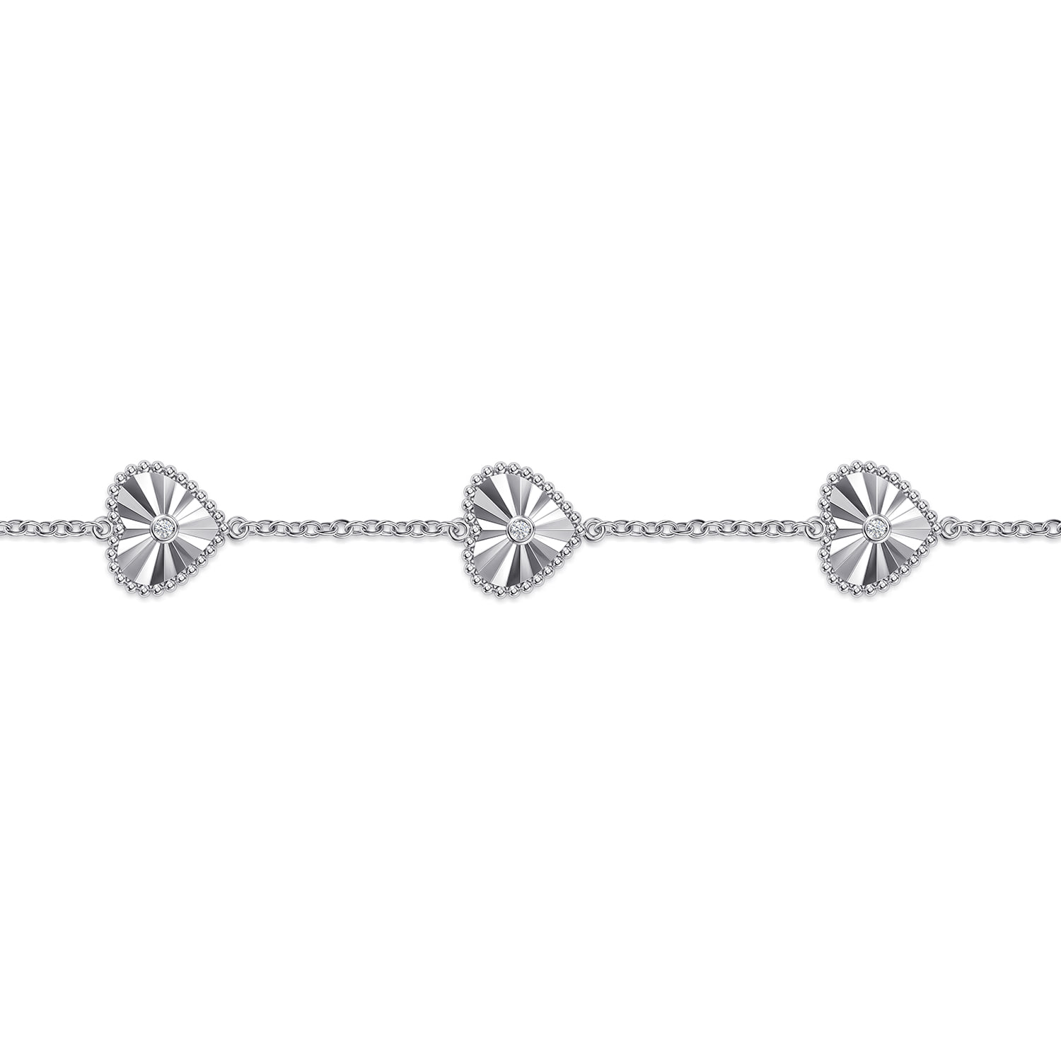 White Sapphire Heart Station Bracelet in Sterling Silver, photograph 2