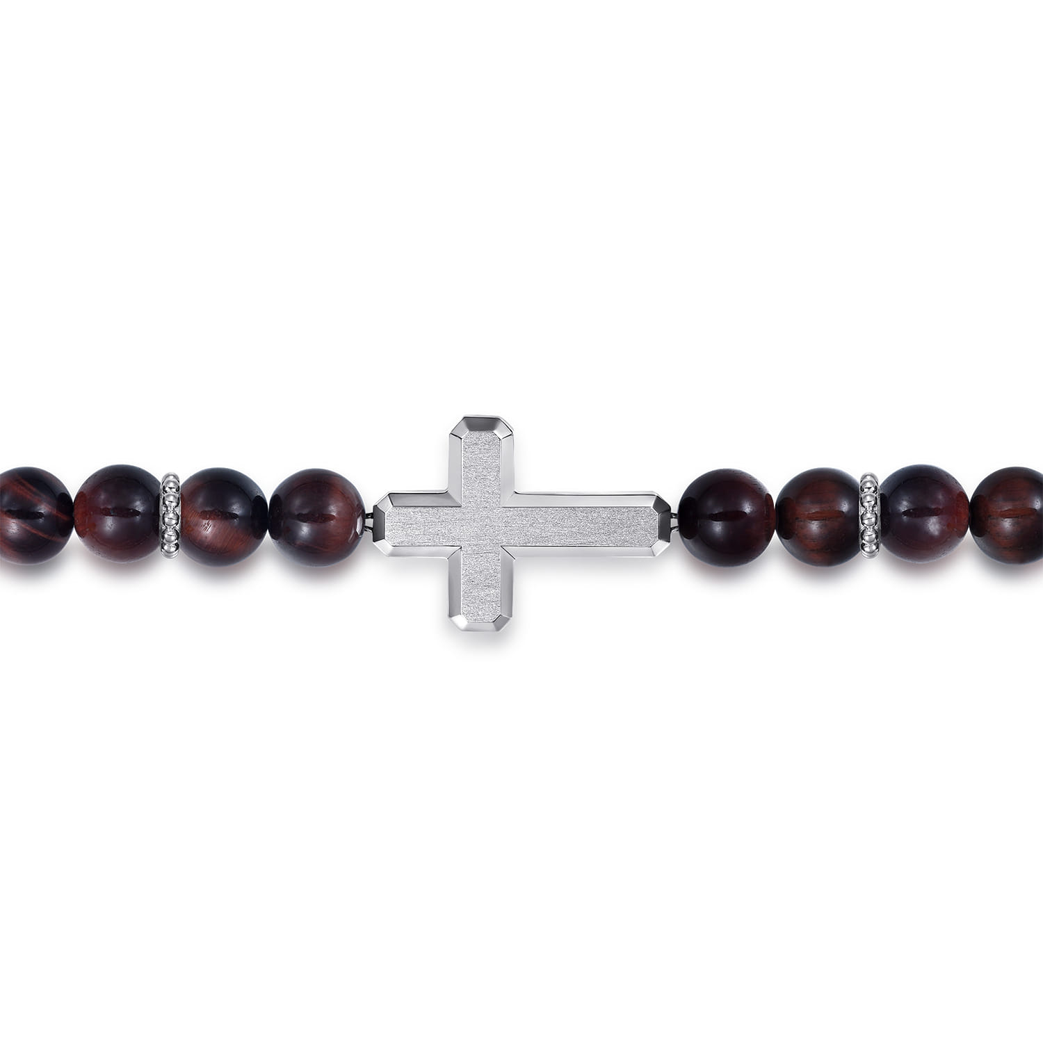and 8mm Tiger Eye Beaded Bracelet with Cross in Sterling Silver, photograph 2