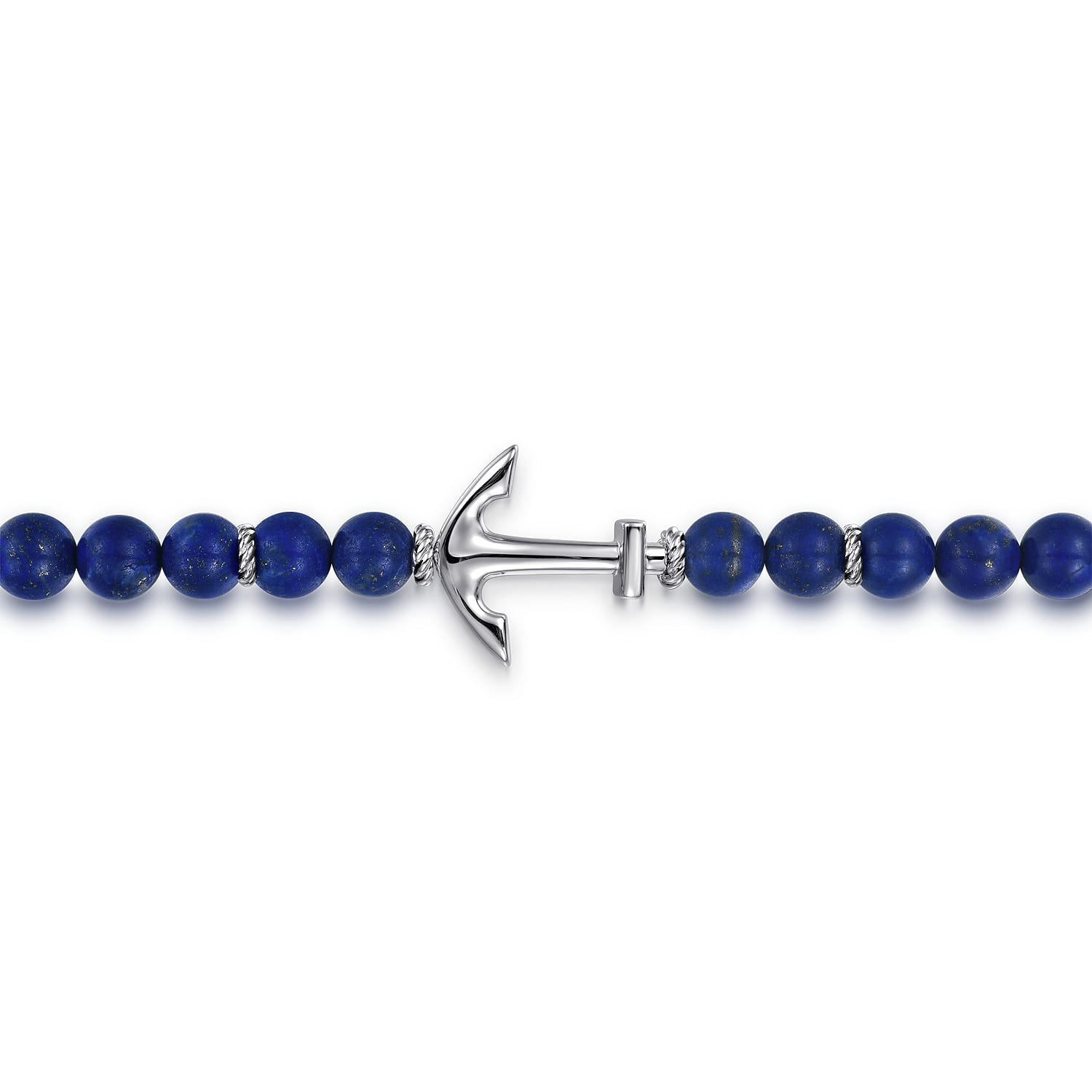 and 8mm Lapis Beaded Bracelet with Anchor in Sterling Silver, photograph 2
