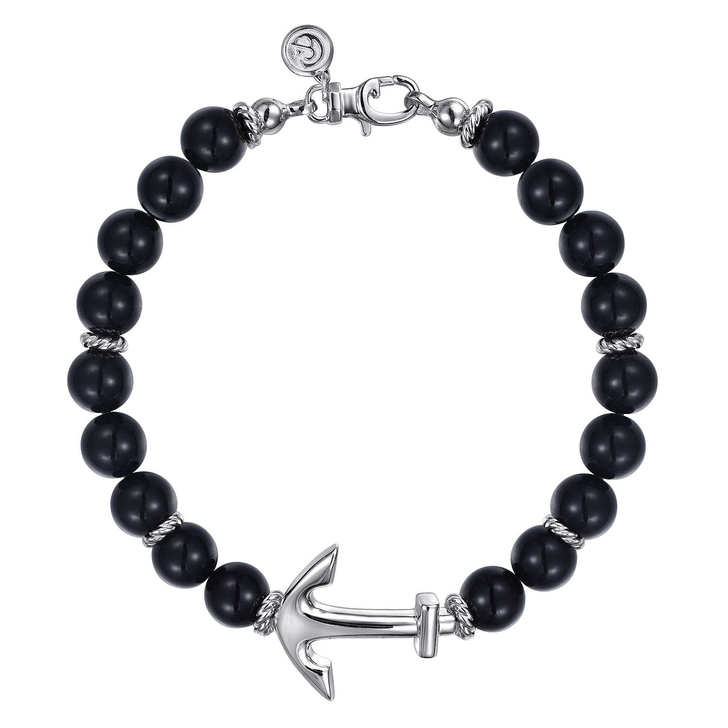 and 8mm Onyx Beaded Bracelet with Anchor