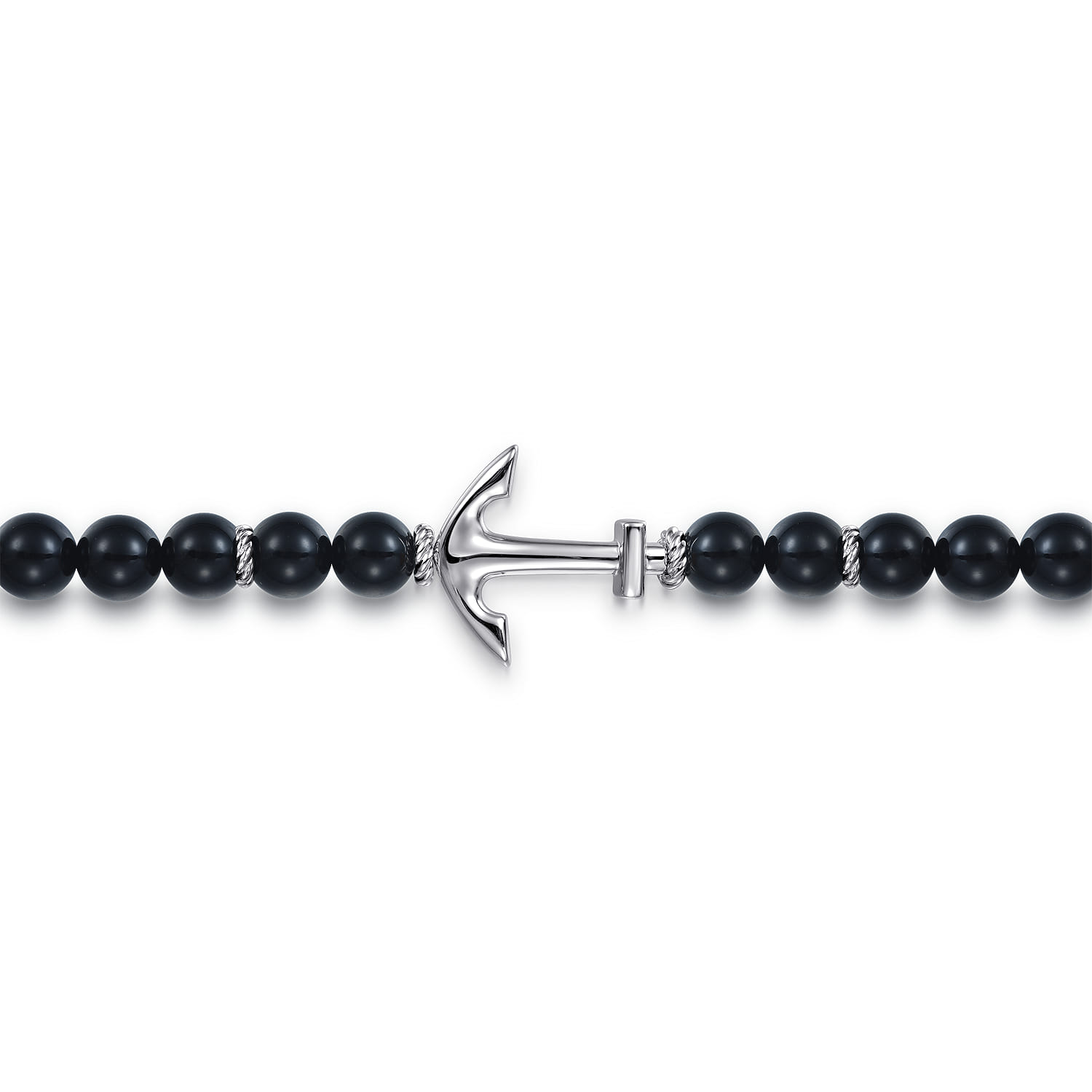 and 8mm Onyx Beaded Bracelet with Anchor in Sterling Silver, photograph 2