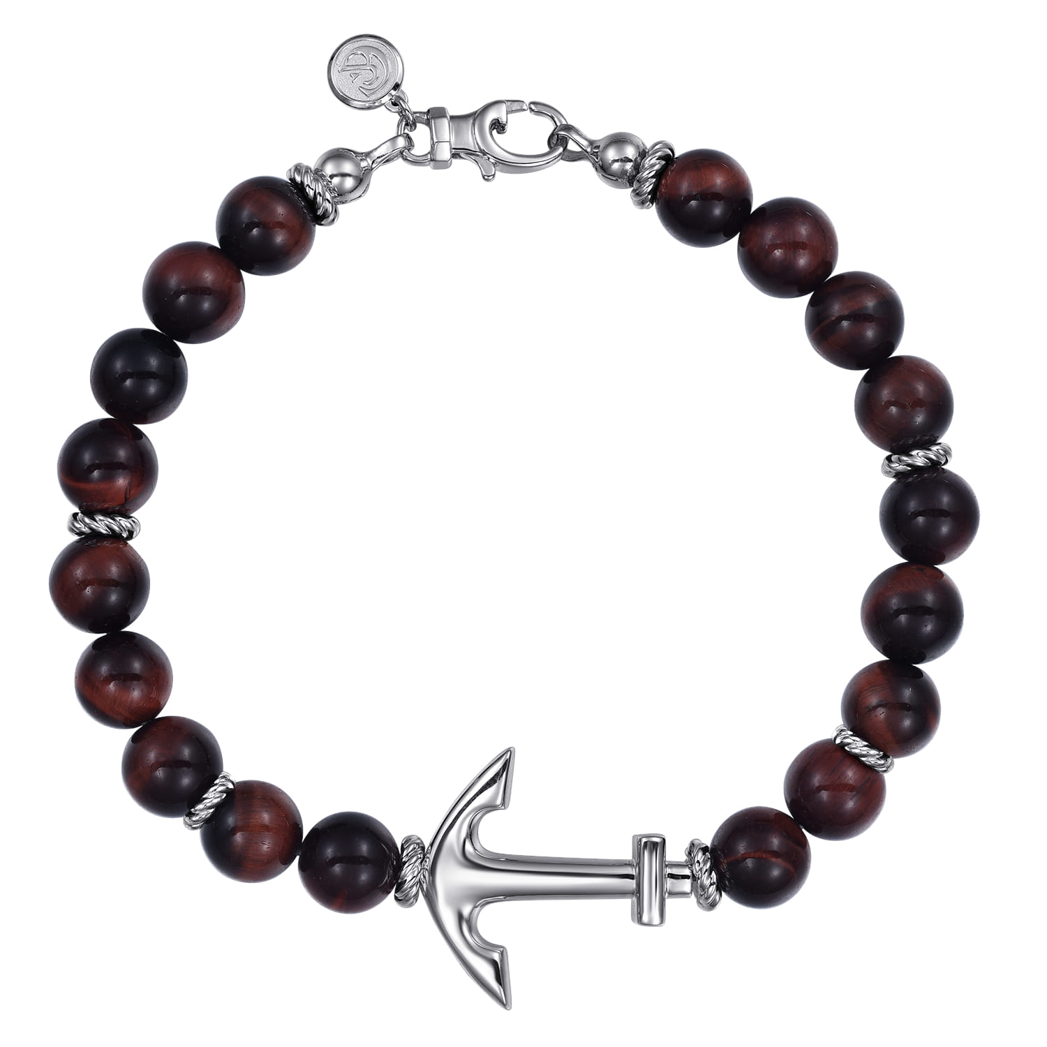 and 8mm Tiger Eye Beaded Bracelet with Anchor