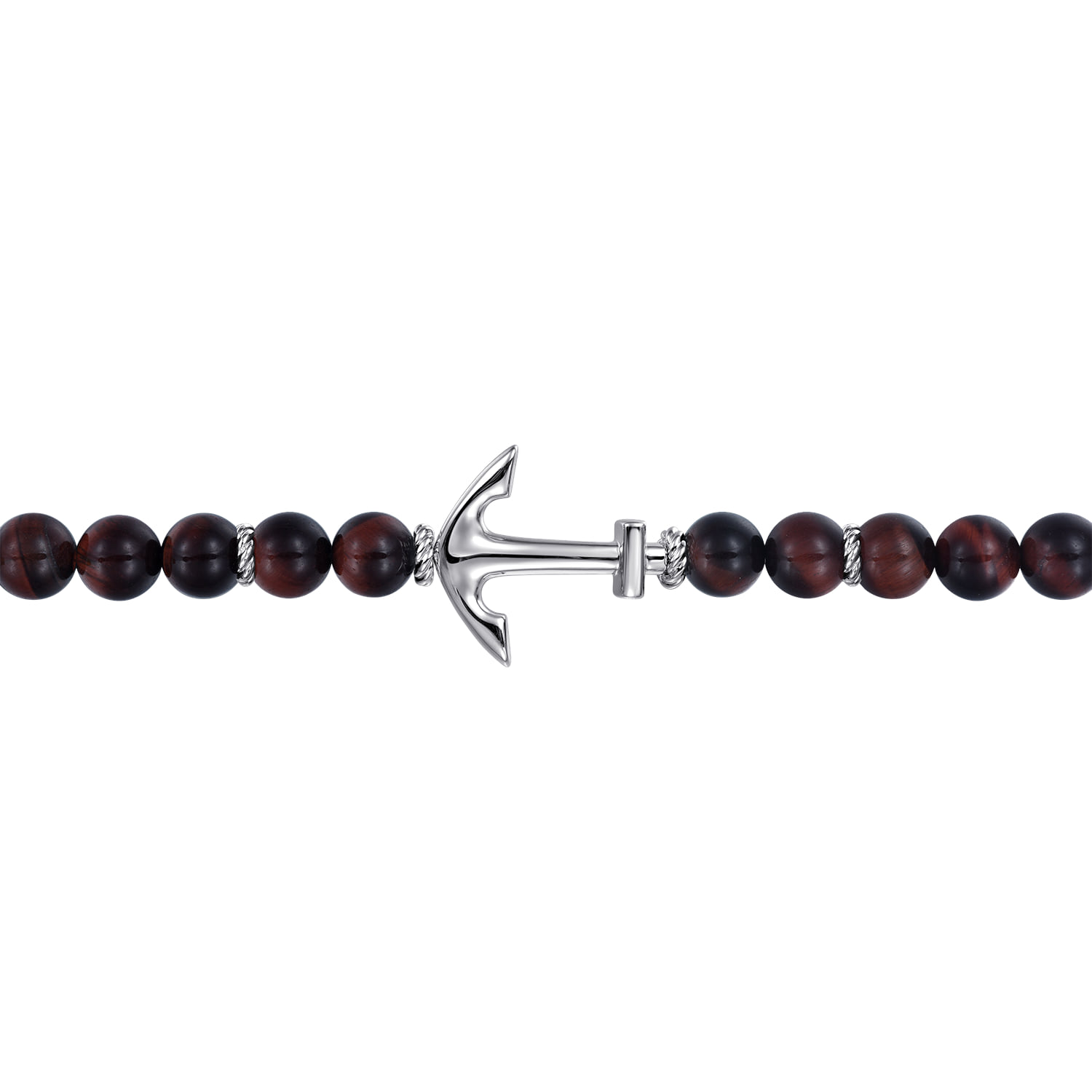 and 8mm Tiger Eye Beaded Bracelet with Anchor in Sterling Silver, photograph 2