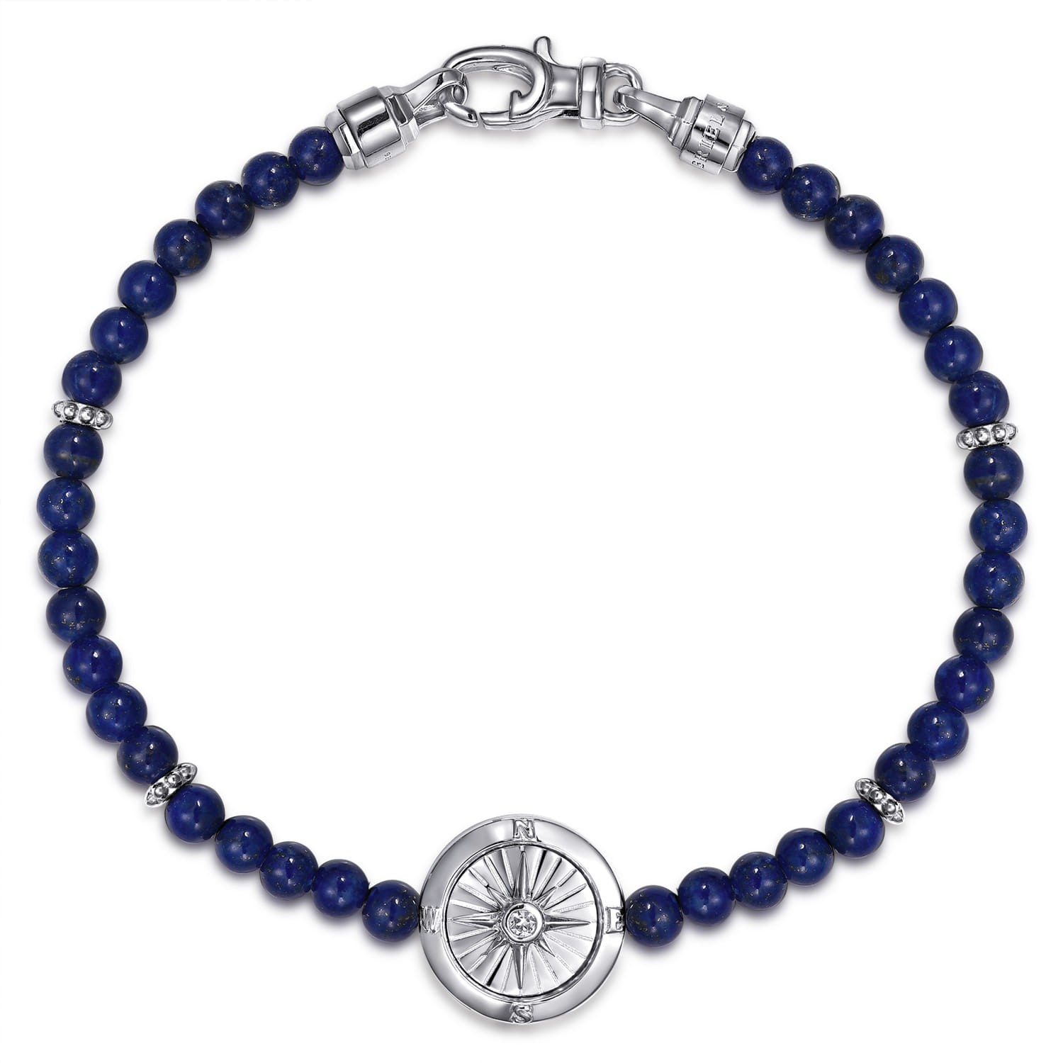 Compass with 4mm Lapis Beads and White Sapphire Bracelet