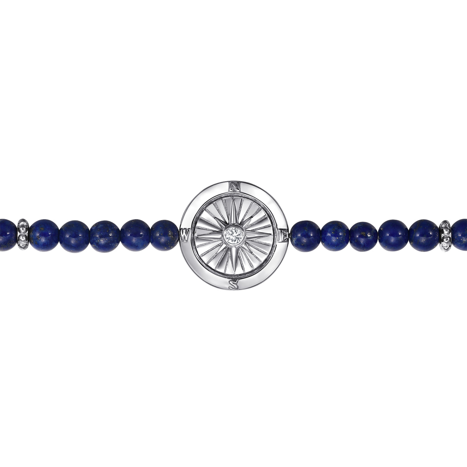 Compass with 4mm Lapis Beads and White Sapphire Bracelet in Sterling Silver, photograph 2