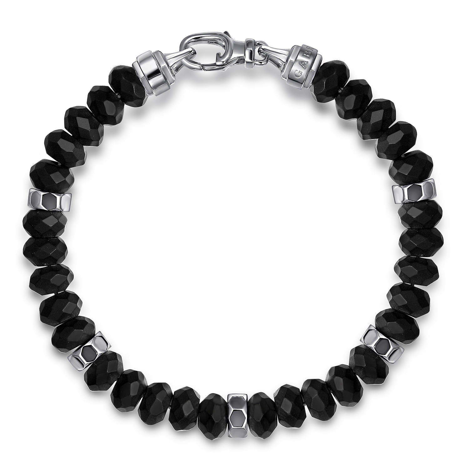 8mm Matte Faceted Flat Round Onyx Beaded Bracelet