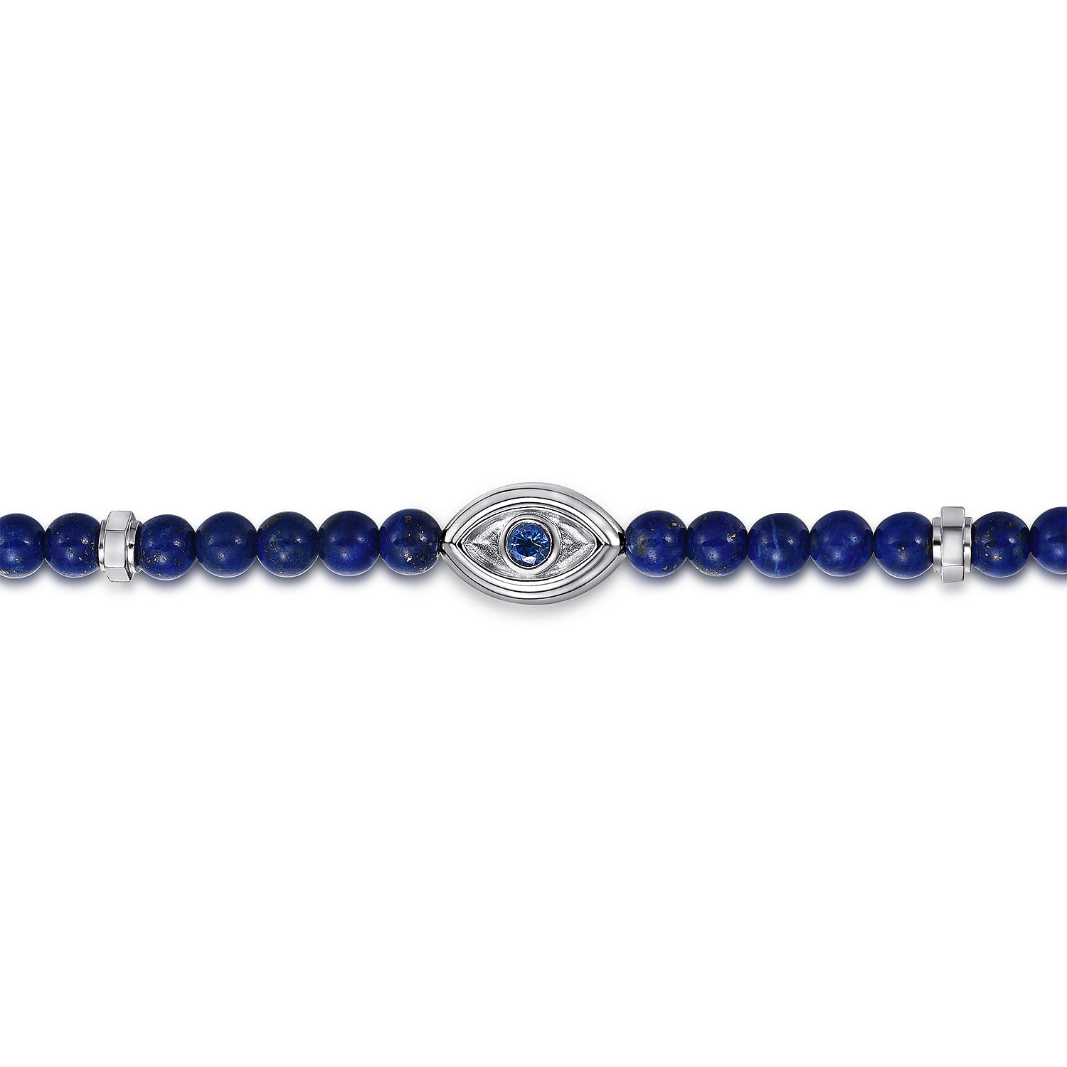 4mm Lapis and Sapphire Beaded Bracelet with Evil eye in Sterling Silver, photograph 2