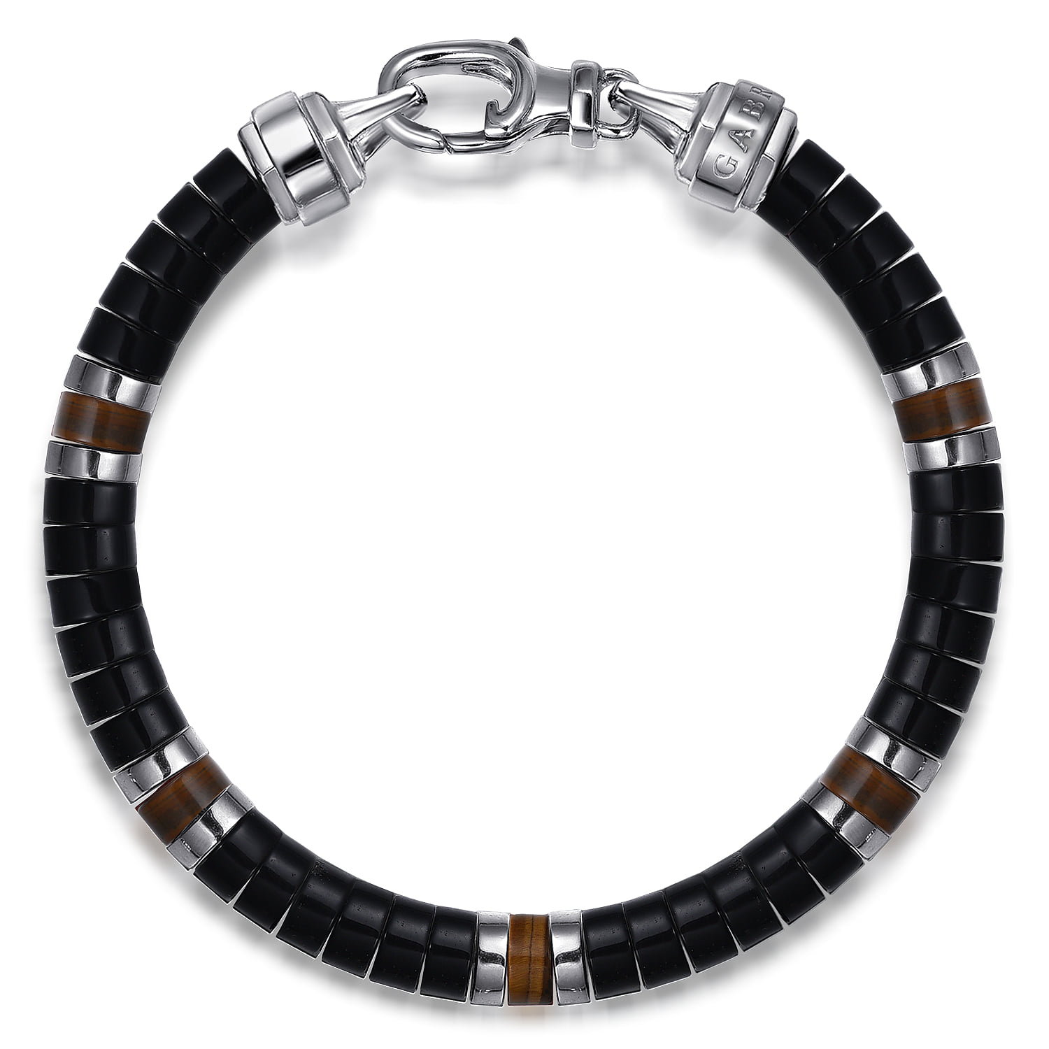 Beaded Bracelet Cylinder Onyx and Tiger Eye