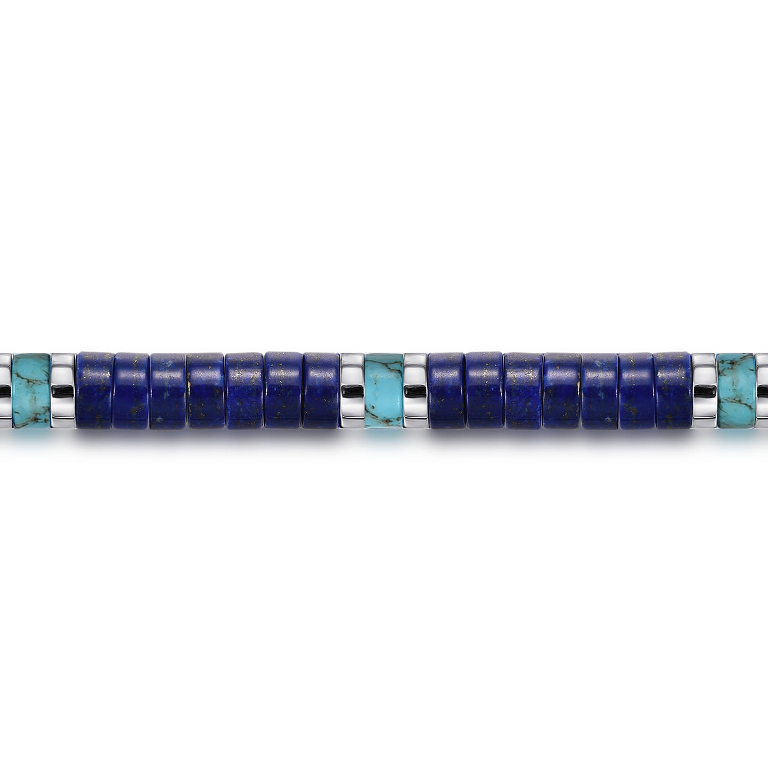 Lapis and Turquoise Cylinder Beaded Bracelet in Sterling Silver, photograph 2