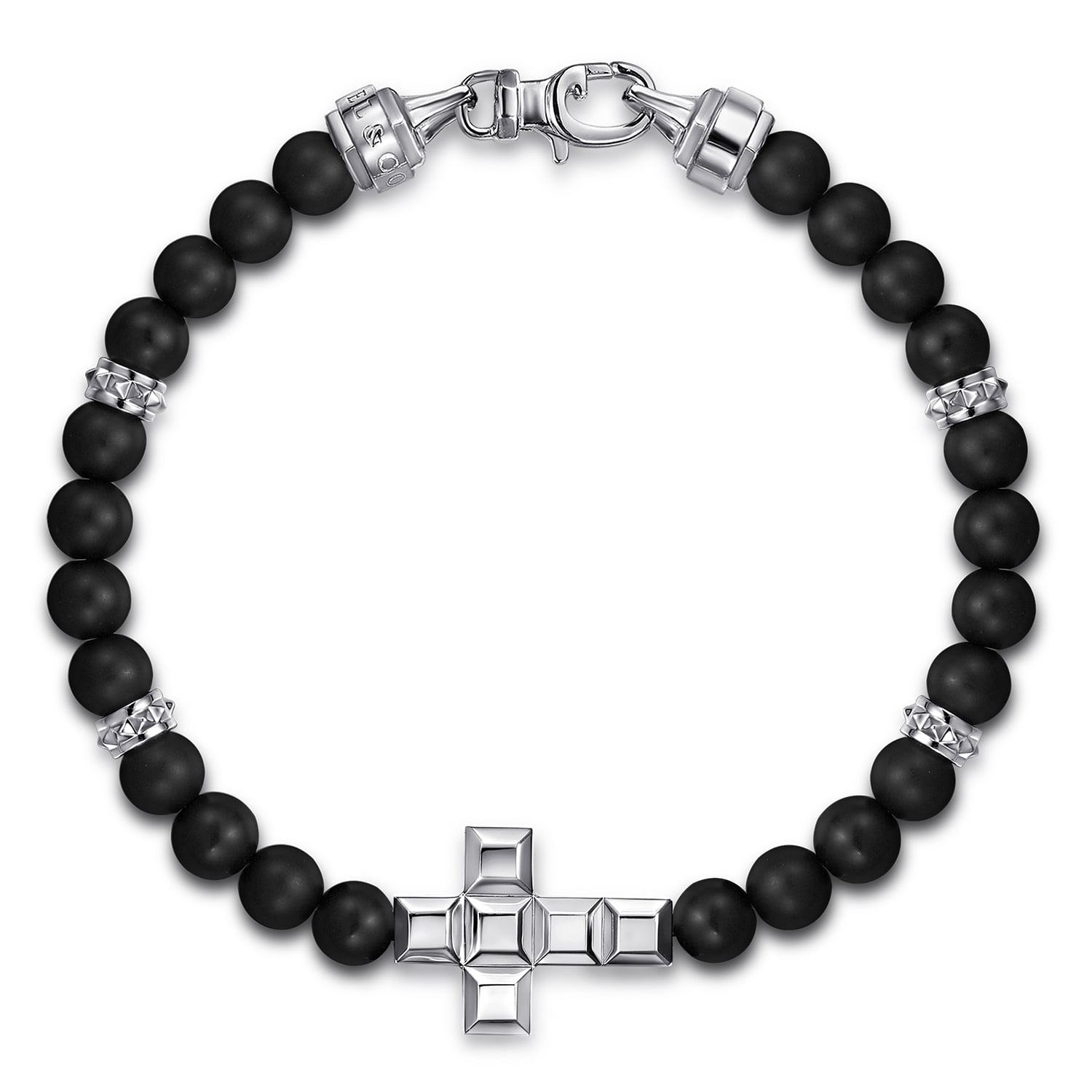 6mm Matte Onyx Beaded Bracelet with Square Cross