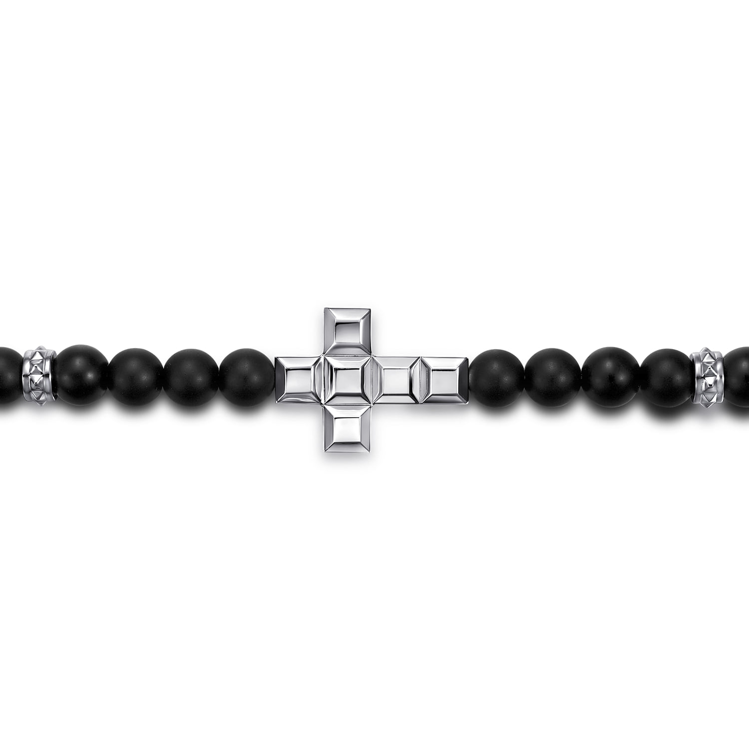 6mm Matte Onyx Beaded Bracelet with Square Cross in Sterling Silver, photograph 2