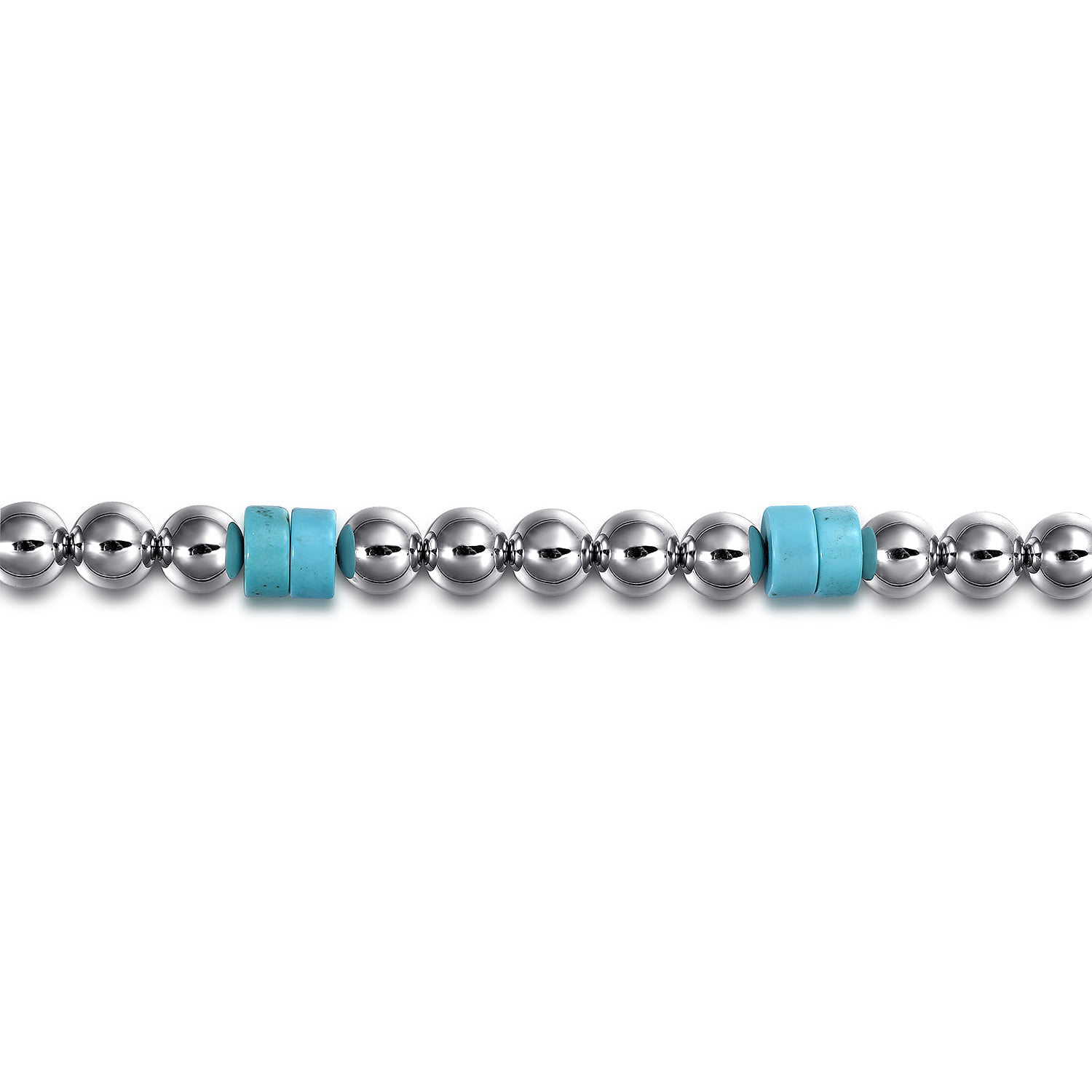 6mm ball and Turquoise Cylinder Beaded Bracelet in Sterling Silver, photograph 2