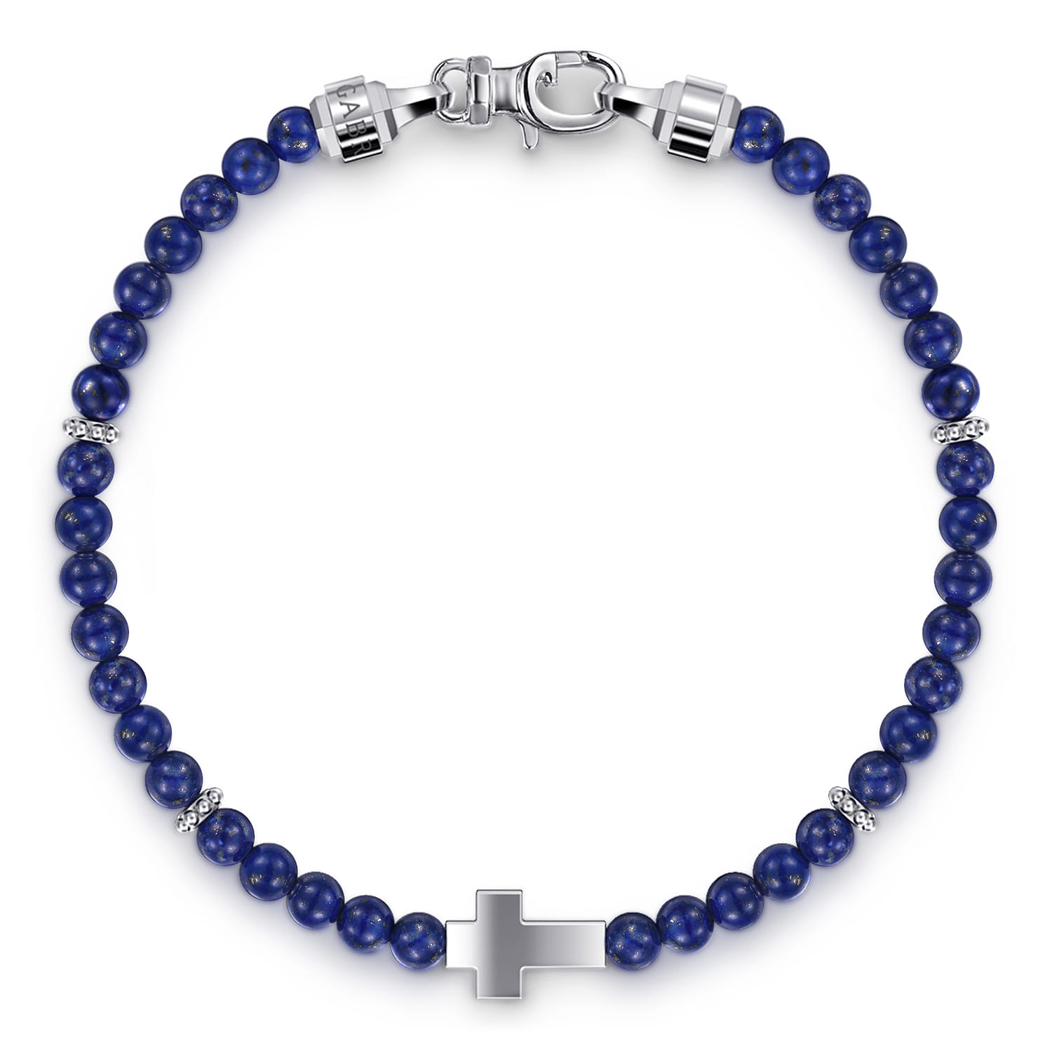 Cross Bracelet with 4mm Lapis Beads in Sterling Silver