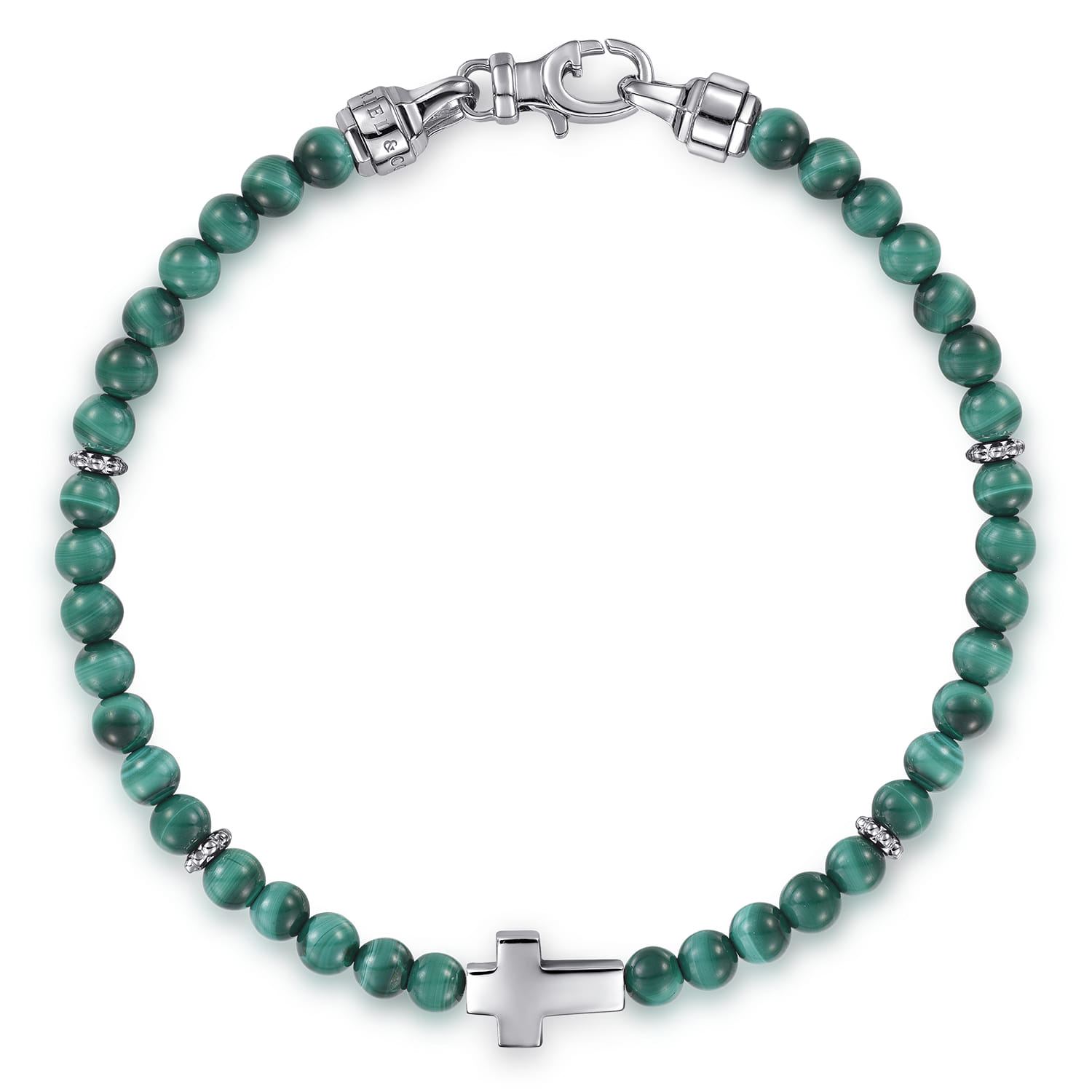Cross Bracelet with 4mm Malachite Beads