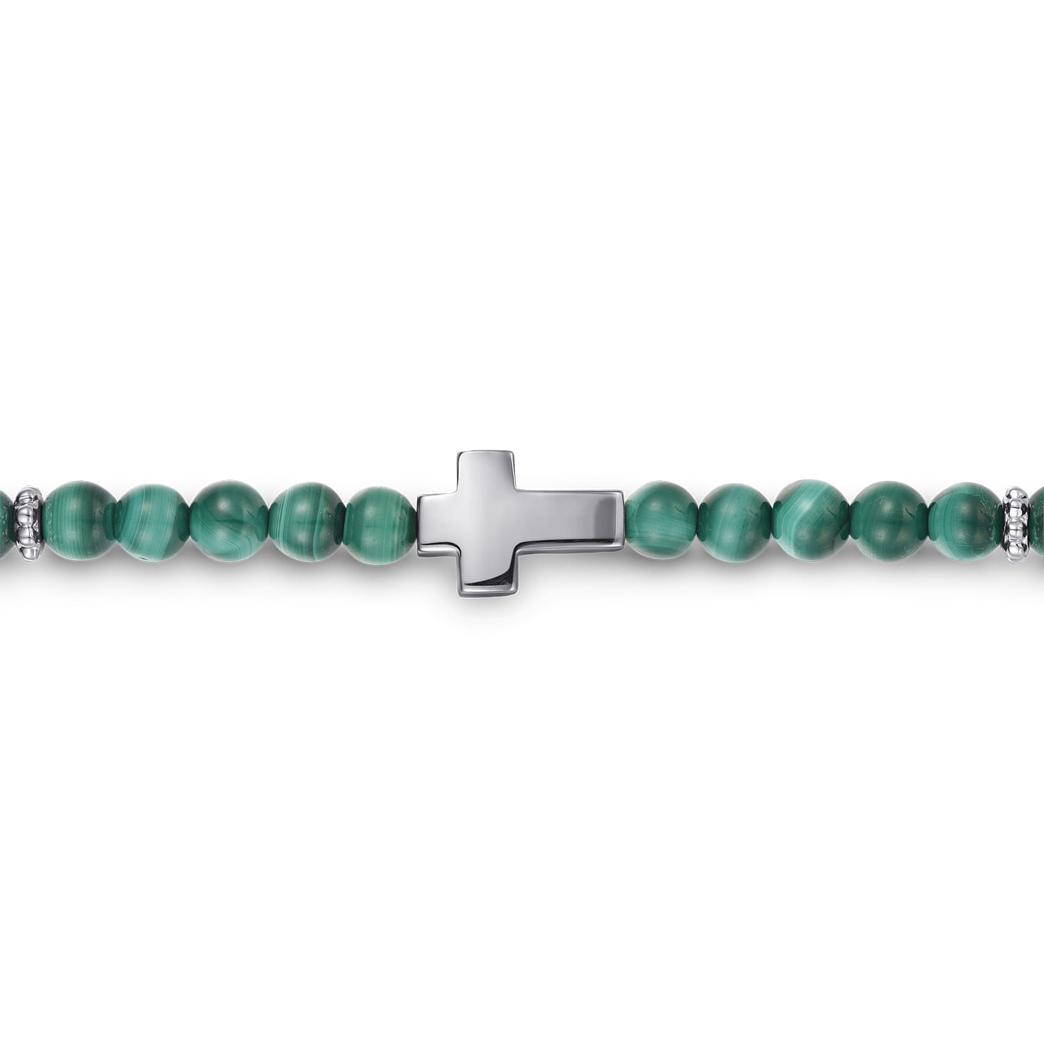 Cross Bracelet with 4mm Malachite Beads in Sterling Silver, photograph 2