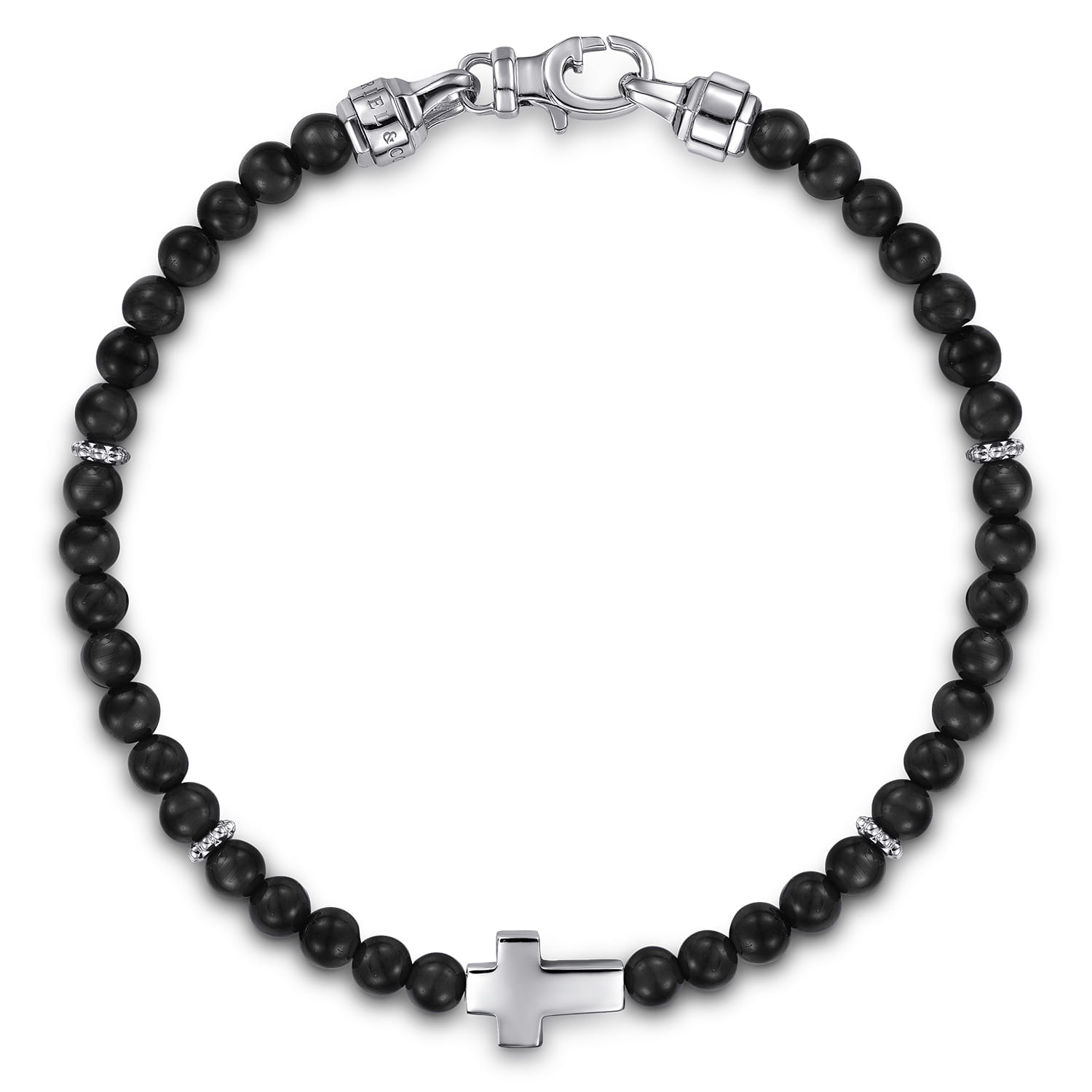 Cross Bracelet with 4mm Onyx Beads