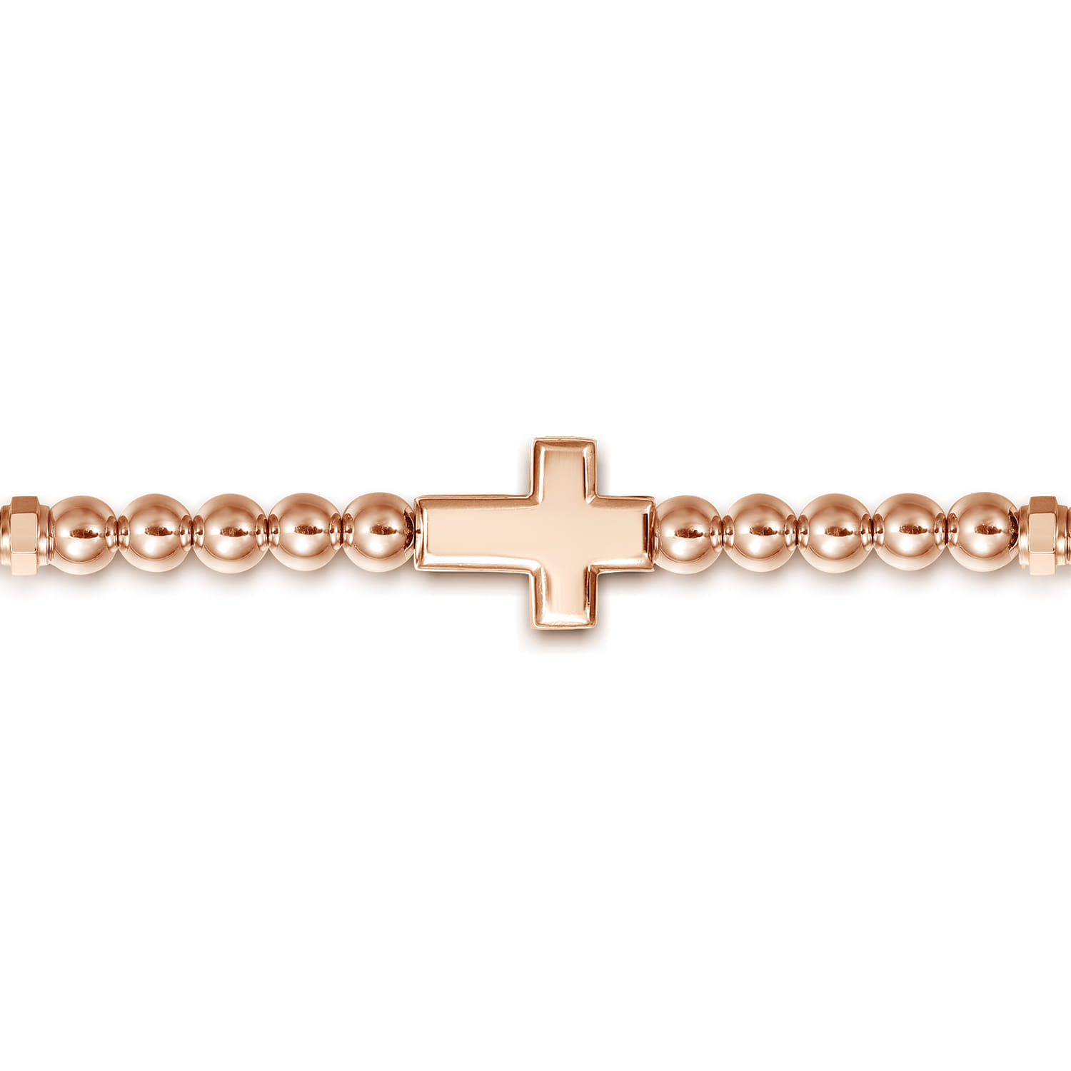 4mm Beaded Mens Bracelet with Black Spinel Cross in 14K Rose Gold, photograph 3