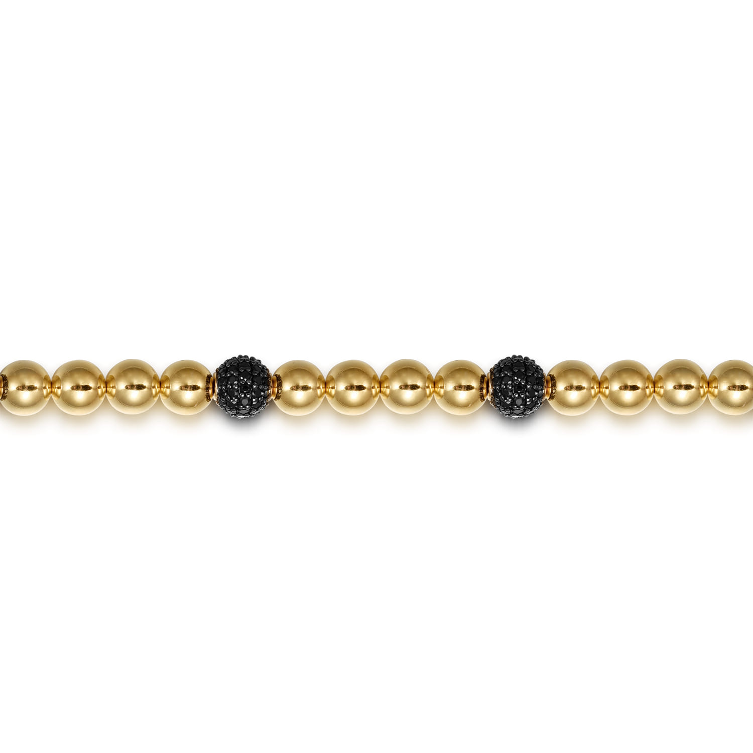 Black Diamond and 6mm Yellow Gold Beaded Mens Bracelet in 14K Yellow Gold, photograph 2