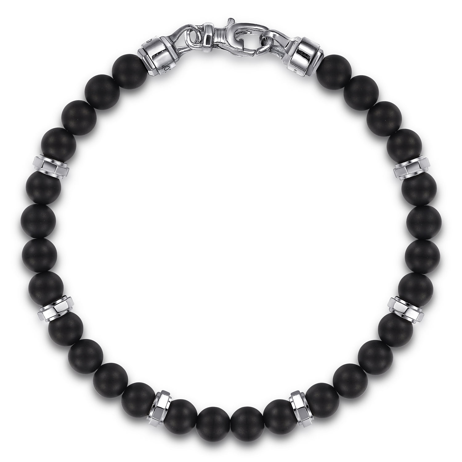 Black Titanium Beaded Bracelet 6mm in Sterling Silver