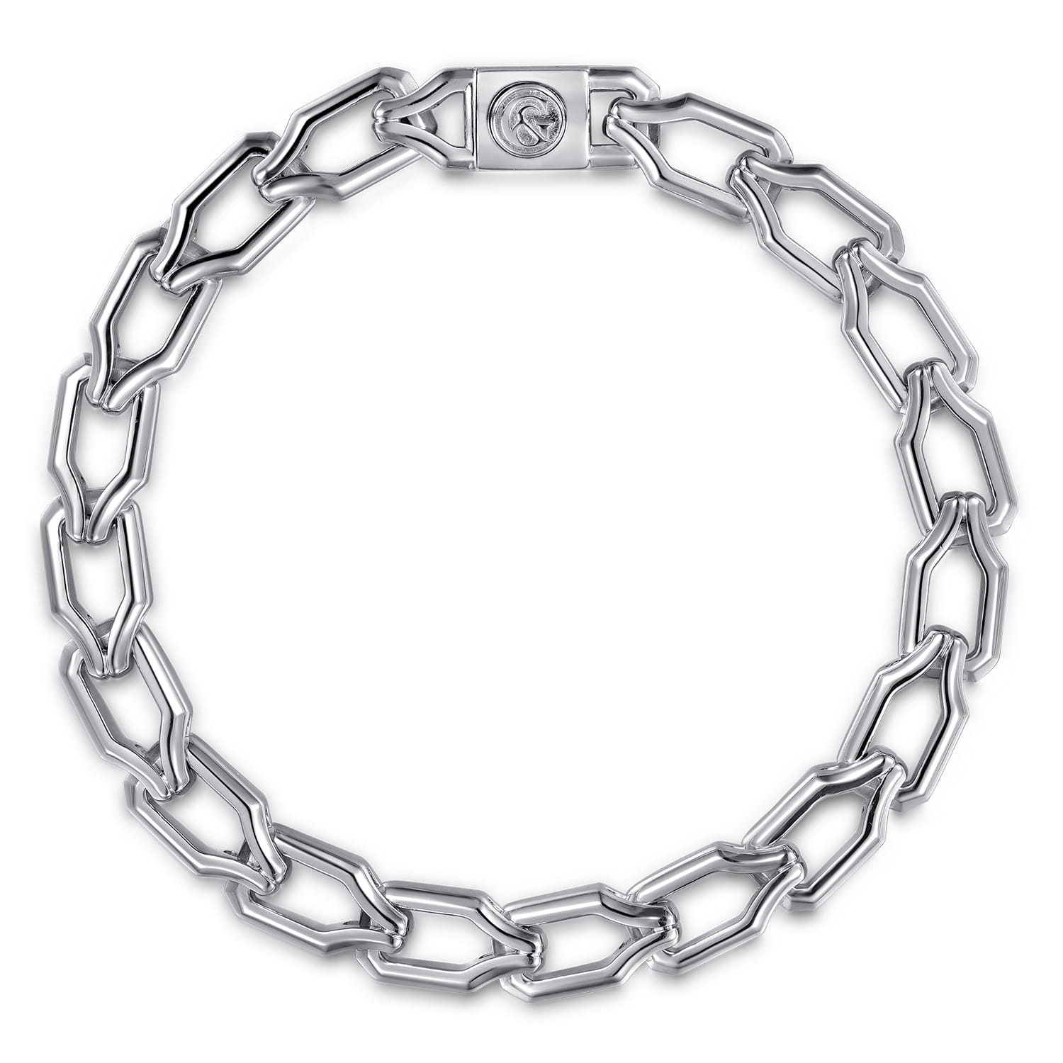 8mm Men's Hollow Faceted Link Chain Bracelet in Sterling Silver