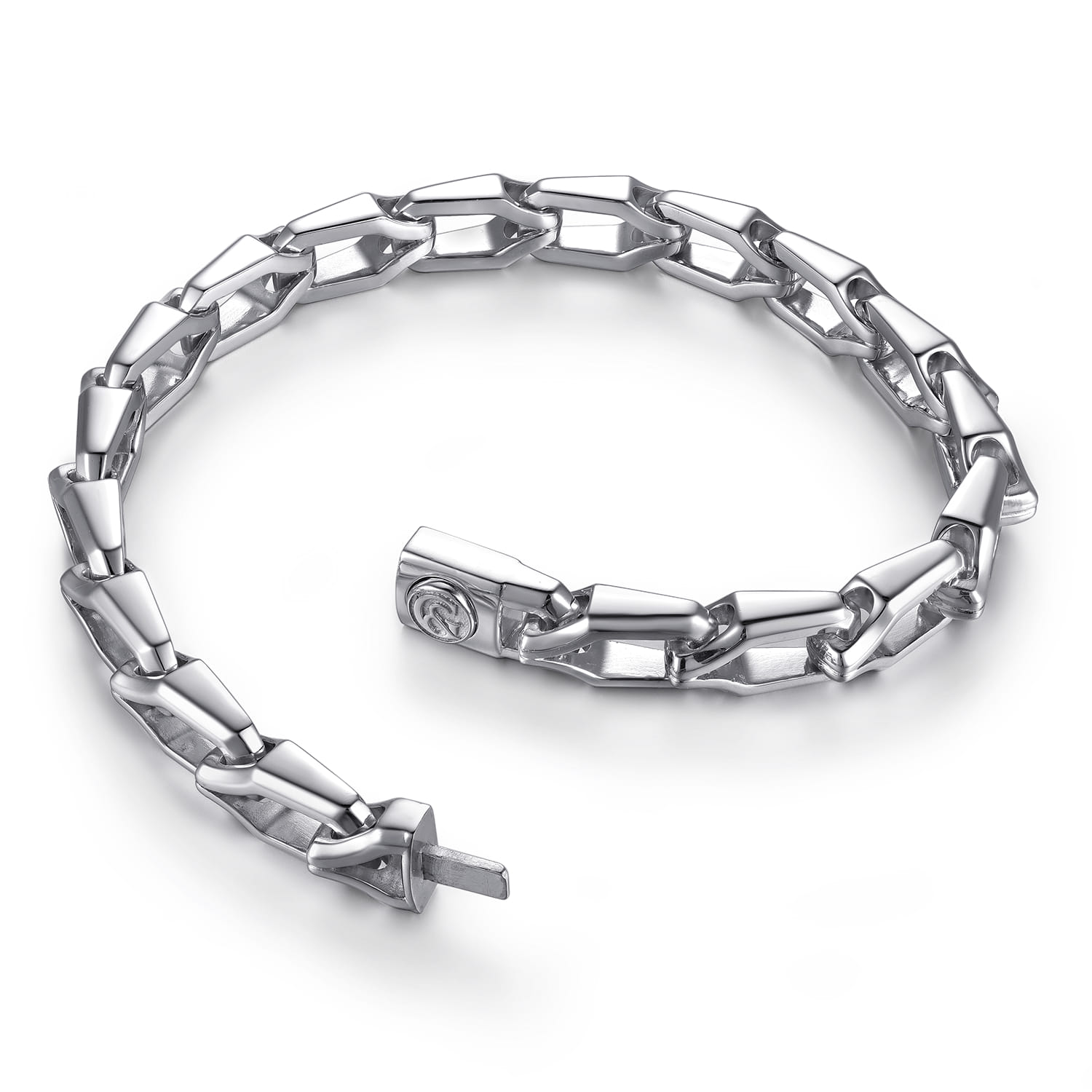 8mm Men's Hollow Faceted Link Chain Bracelet in Sterling Silver, photograph 3