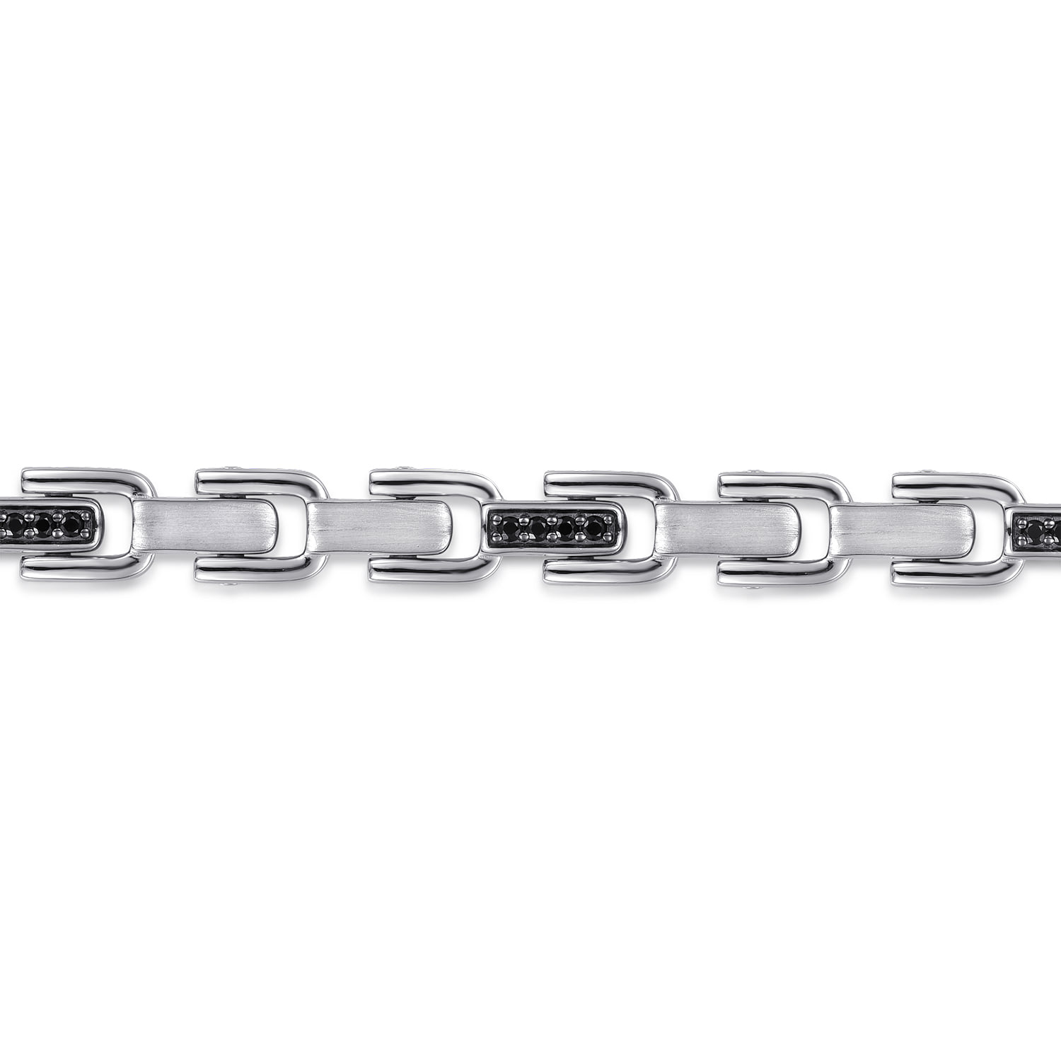Black Spinel Mens Cylindrical Link Chain Bracelet in Sterling Silver, photograph 2