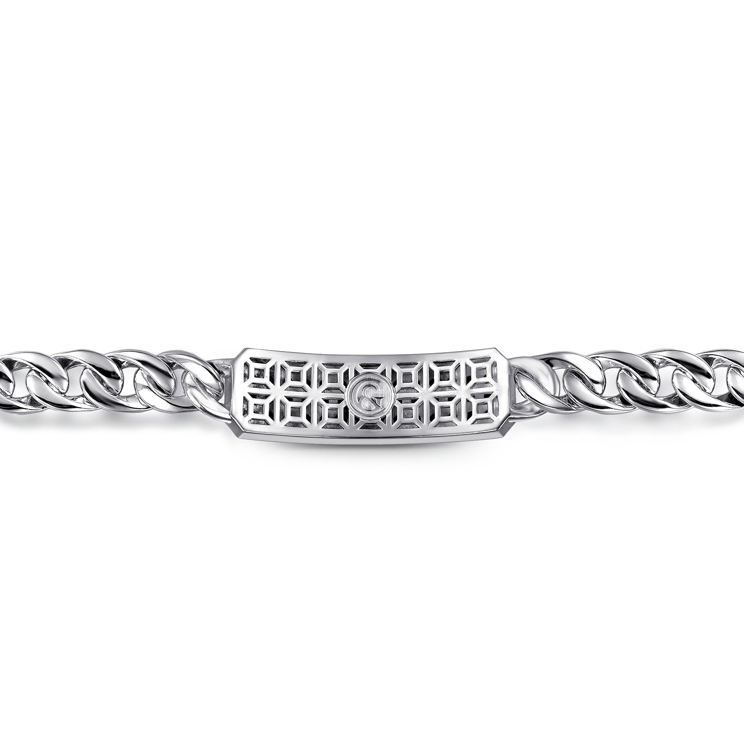 Black Spinel Mens Cuban Link Chain with ID Bracelet in Sterling Silver, photograph 3