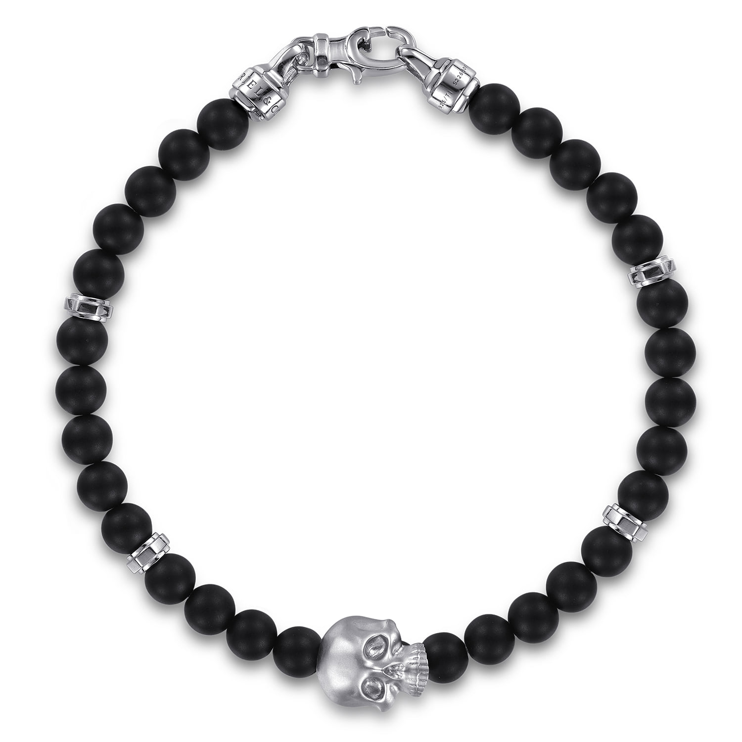 and 6mm Black Titanium Bead Men's Bracelet With Skull