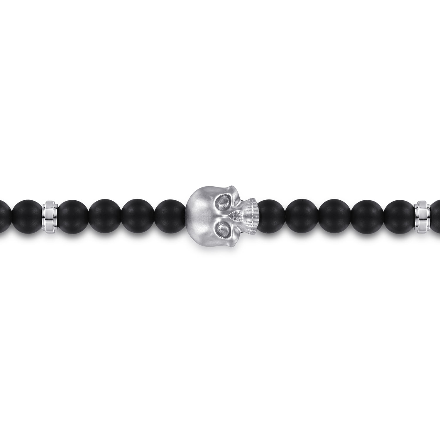 and 6mm Black Titanium Bead Men's Bracelet With Skull in Sterling Silver, photograph 2