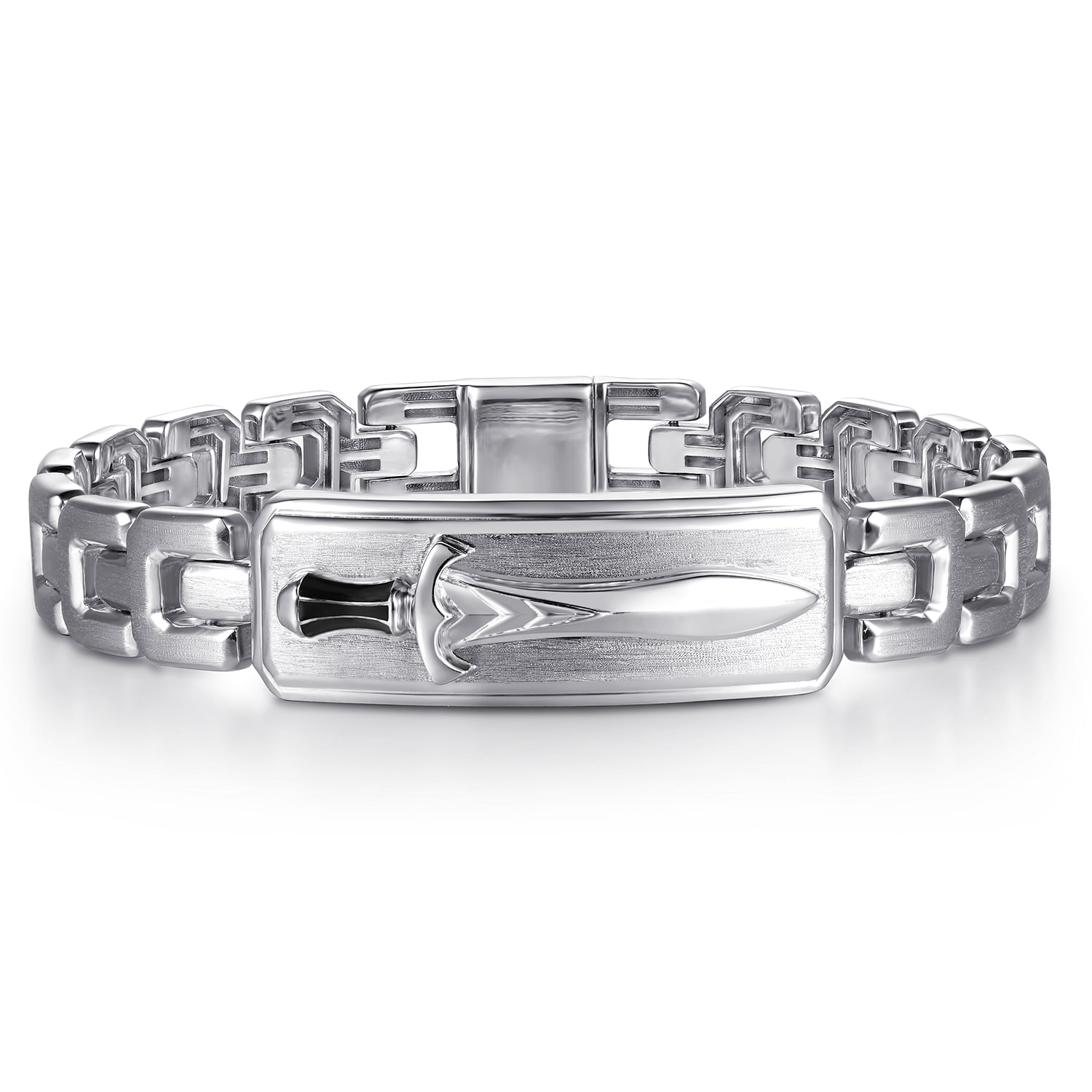 10mm Solid Herringbone Chain Men's Bracelet with Dagger ID