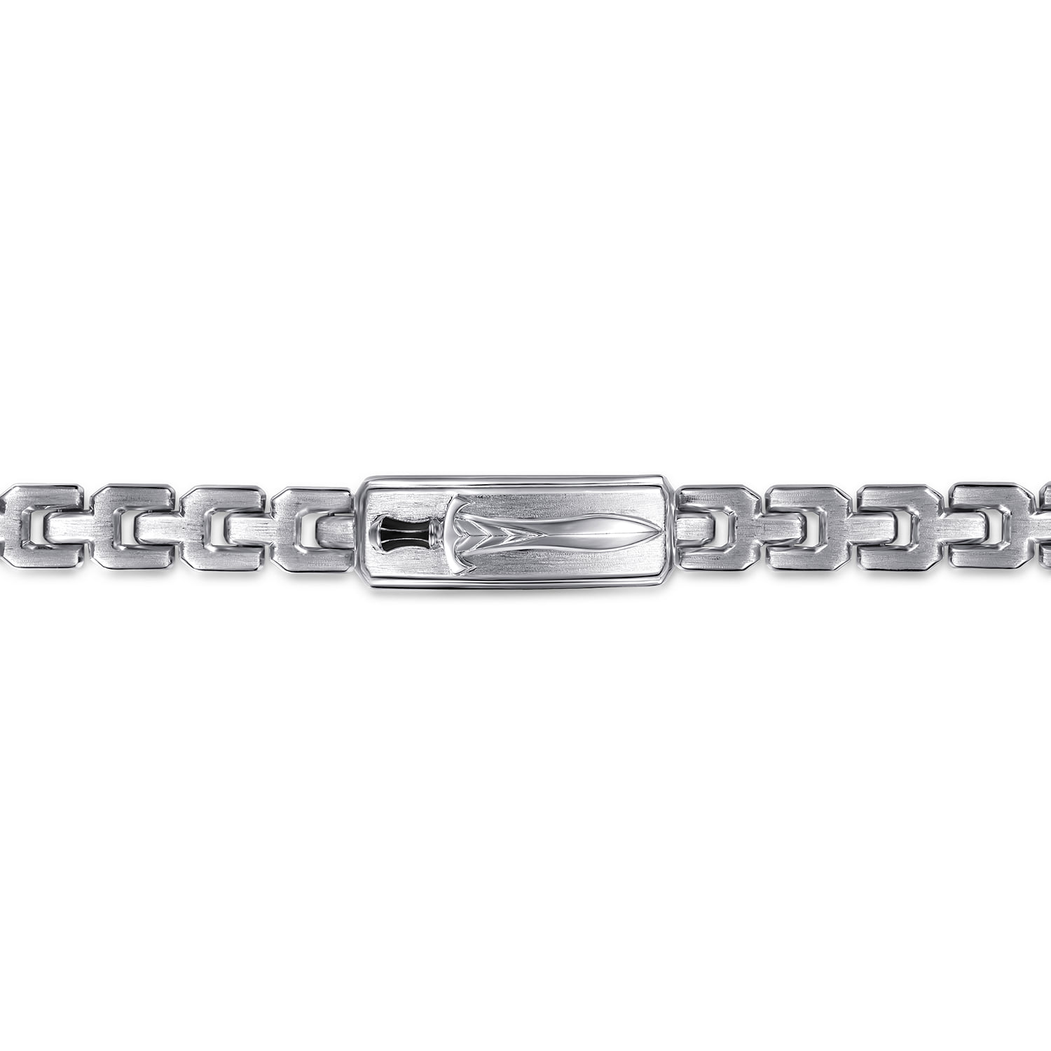 10mm Solid Herringbone Chain Men's Bracelet with Dagger ID in Sterling Silver, photograph 2
