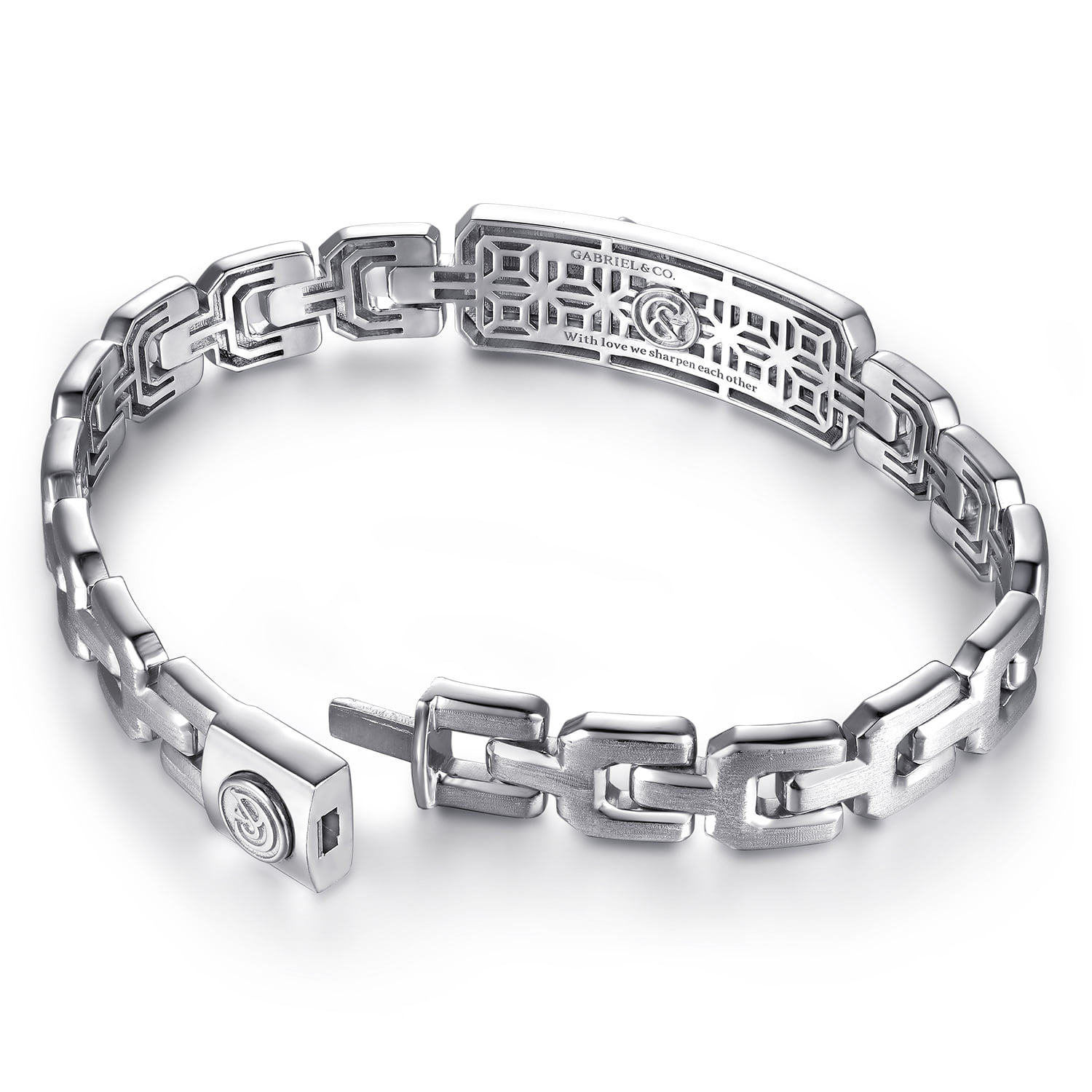 10mm Solid Herringbone Chain Men's Bracelet with Dagger ID in Sterling Silver, photograph 3