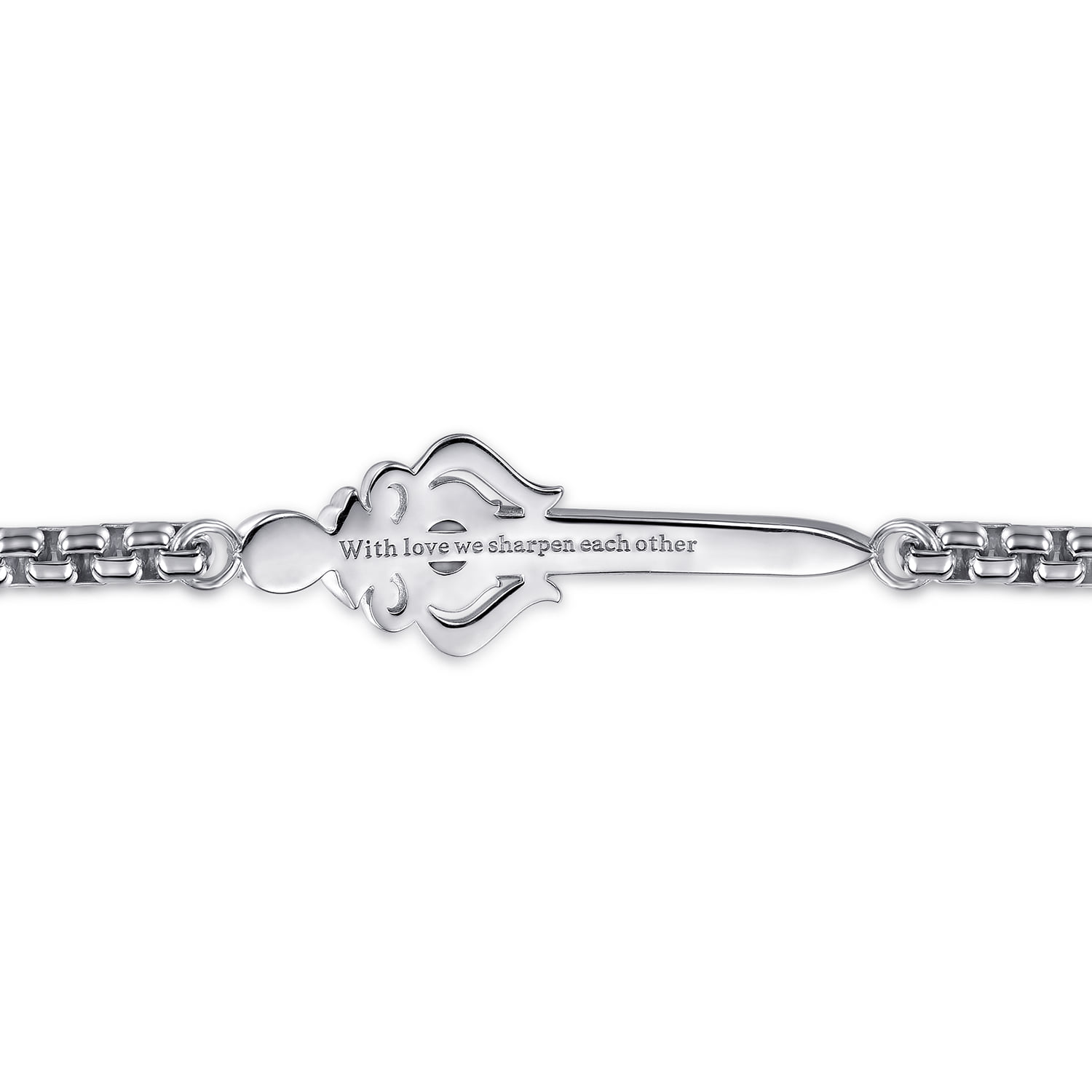 and Garnet and White Sapphire Round Box Chain Bracelet With Dagger in 14K Yellow Gold, photograph 3