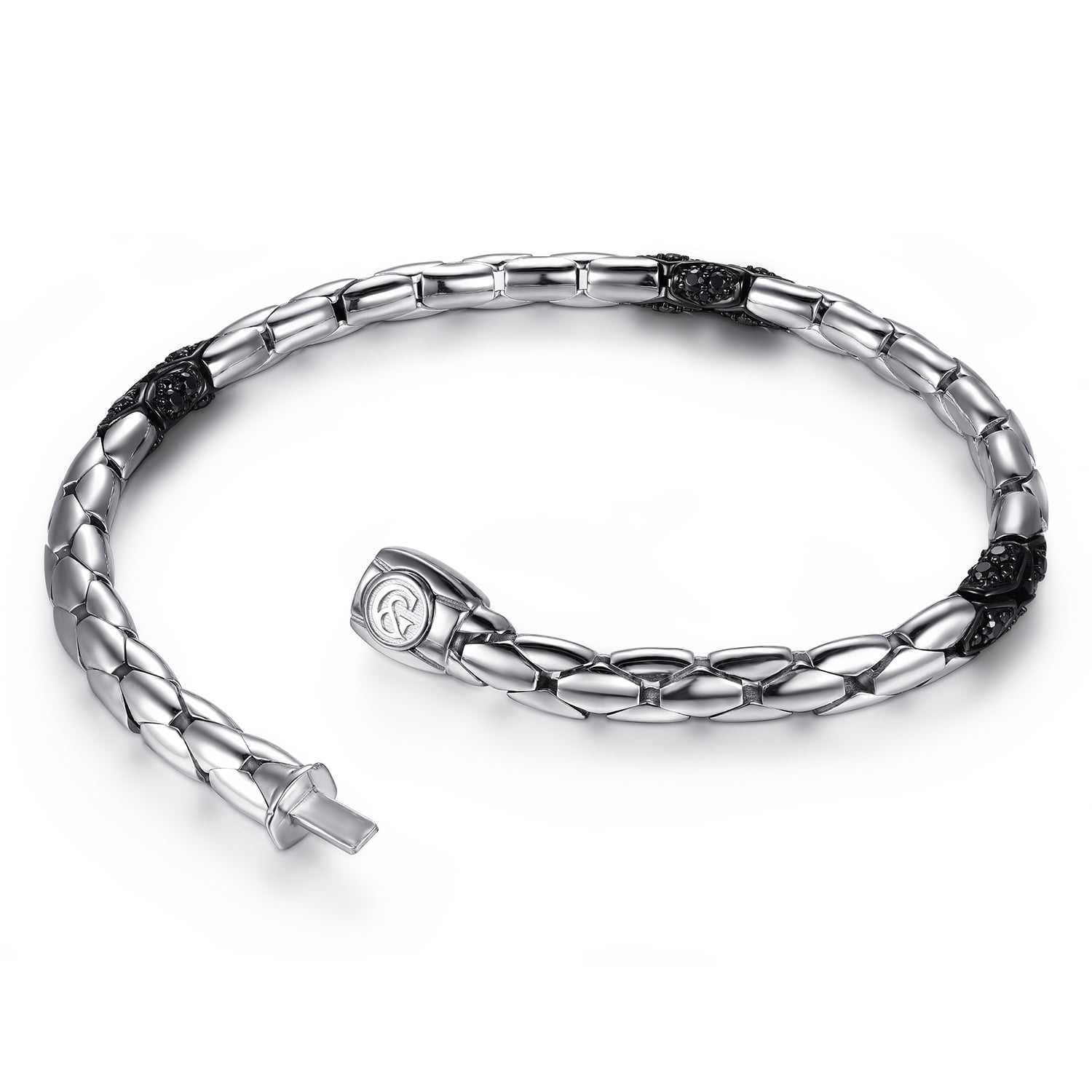 Black Spinel Tubular Chain Bracelet in Sterling Silver, photograph 3
